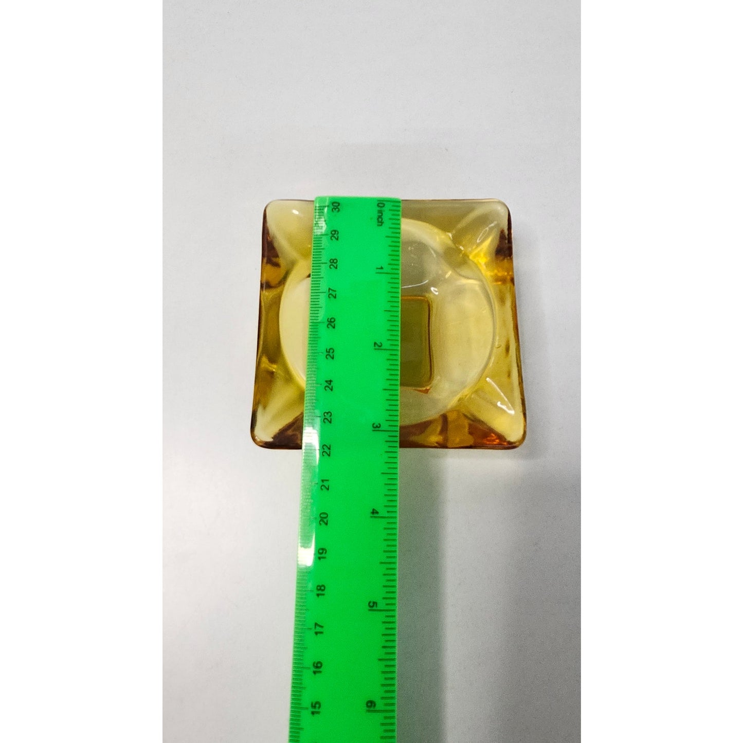 Vintage Mid-Century Yellow Amber Glass Square Cigarette Ashtray MCM 4.5"