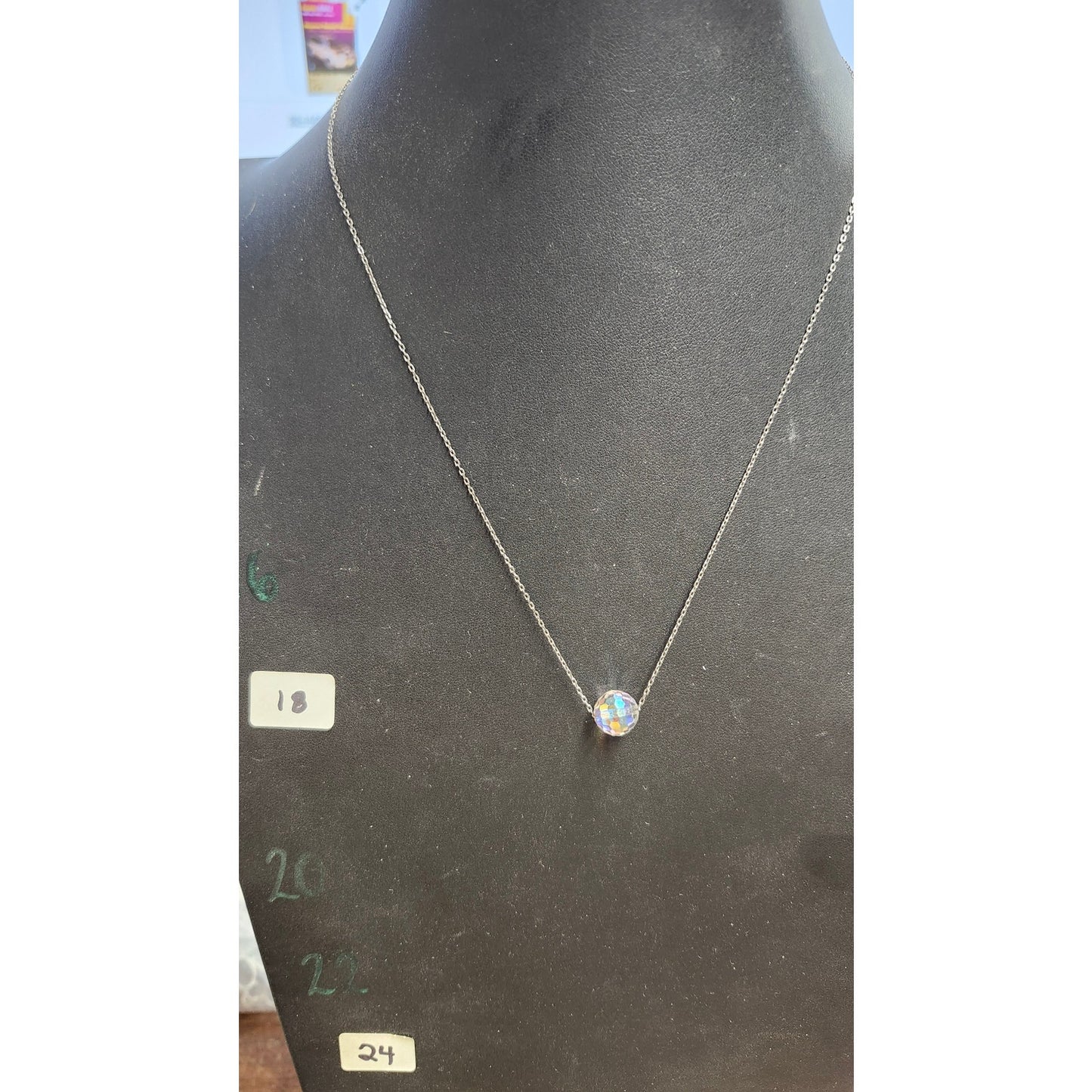 925 Sterling Silver Cable Chain Faceted Crystal Ball Pendant Necklace 18"