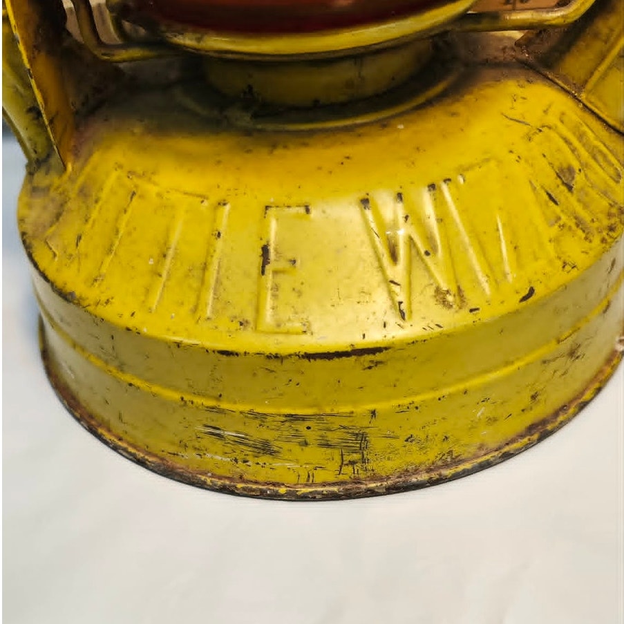 Vintage Dietz Vesta Railroad Lantern Yellow Red Glass Globe Oil Kerosene Lamp