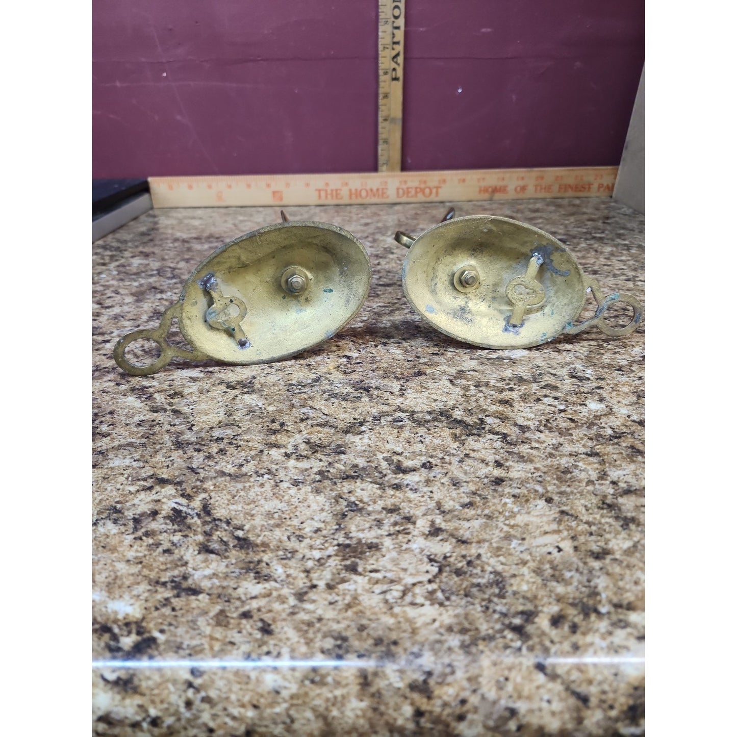 VTG Pair MCM Brass Candlestick Wall Sconces 6.25” Flush Mount Some Patina