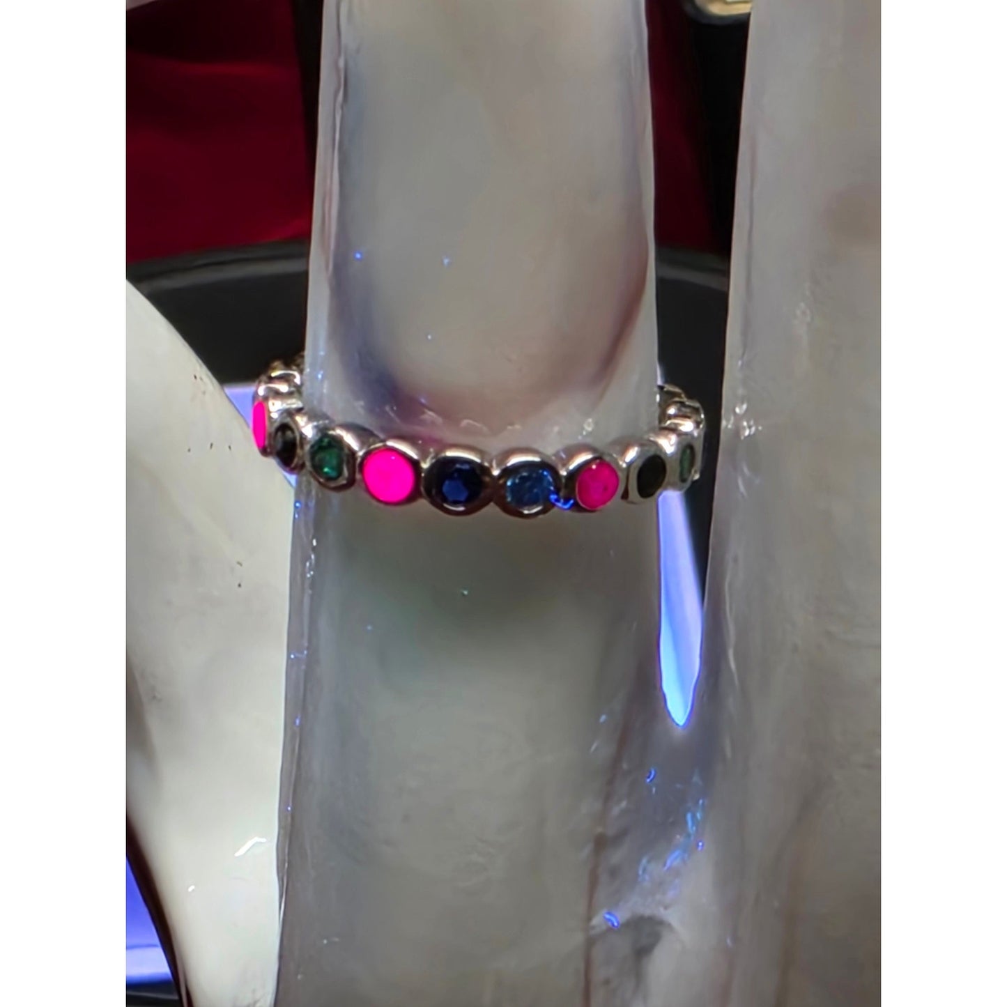 Sterling Silver Rainbow Rhinestone Eternity Band Ring Size 5.25 Stackable