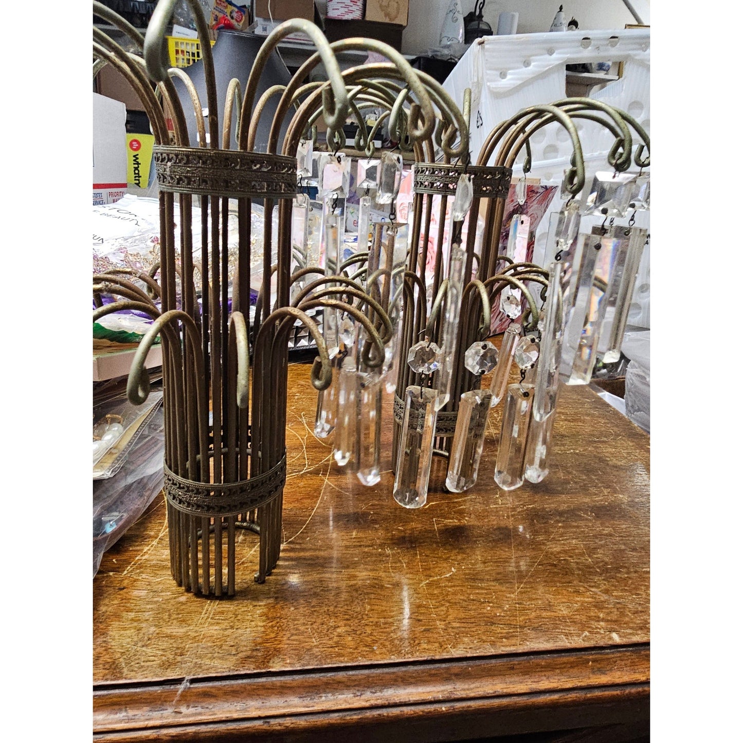 Vintage Hollywood Regency Waterfall Prism Lamp Tops Brass Deco Tamble Lamp
