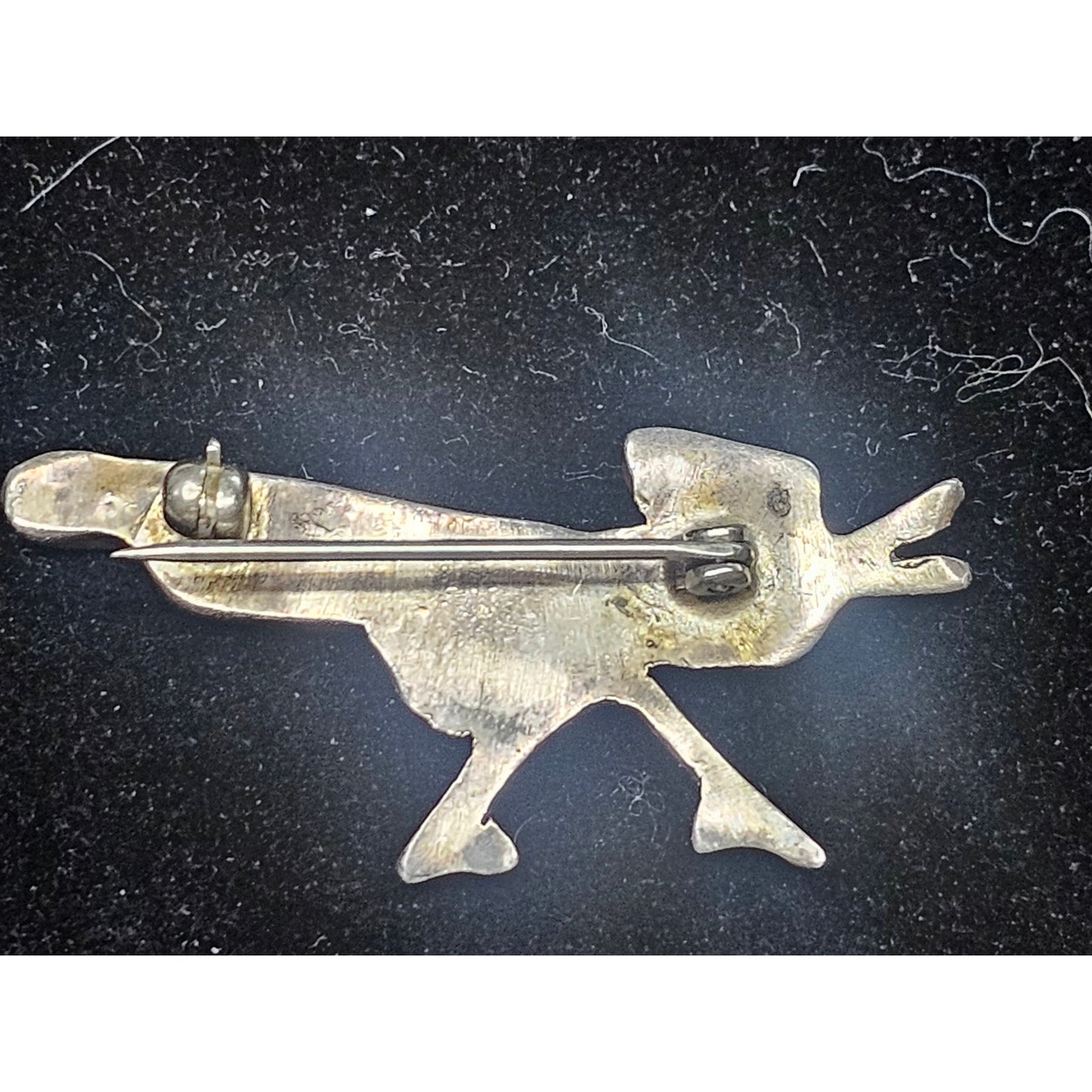 Vintage Native American Zuni Roadrunner Brooch Sterling Silver Stone Inlays