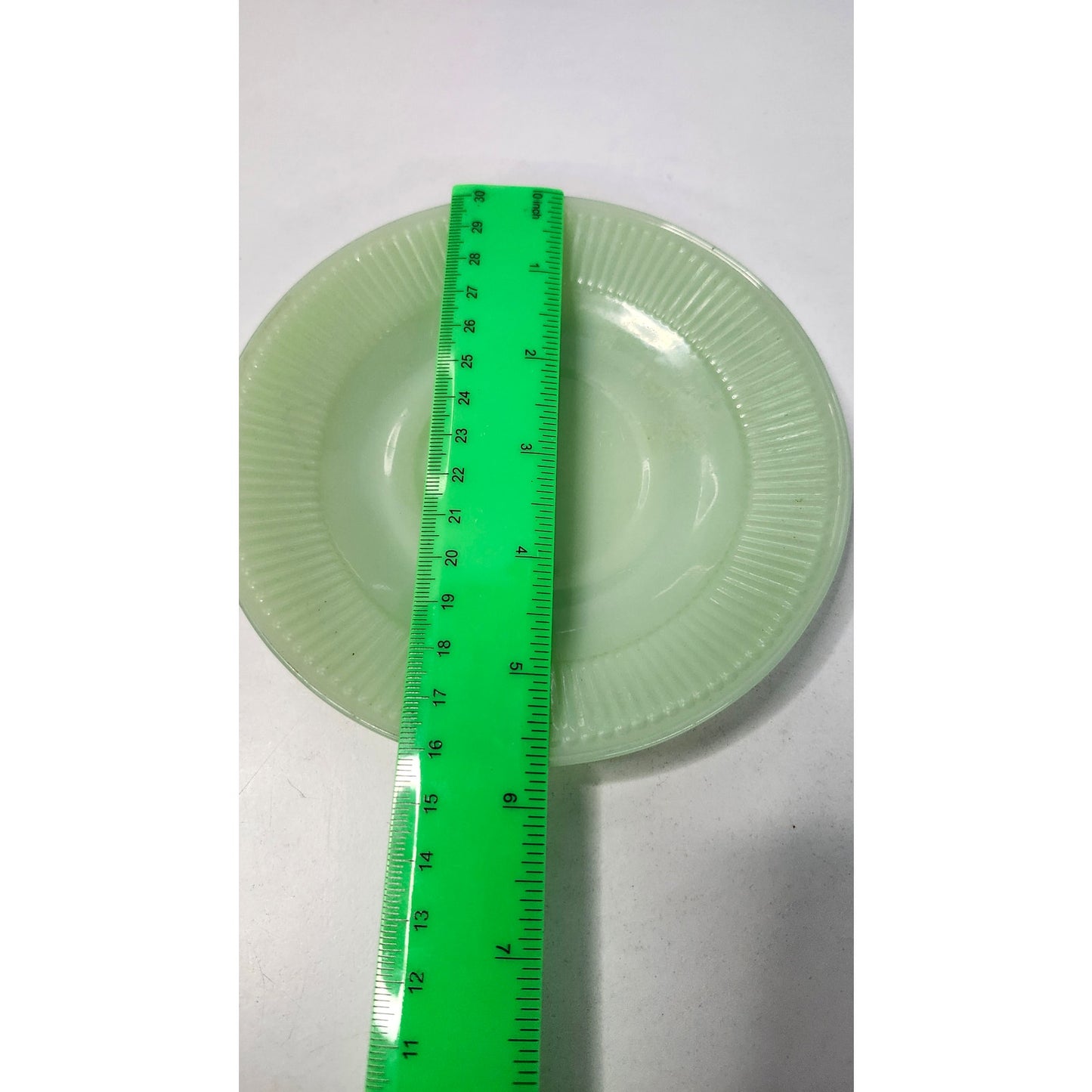 Vintage Saucer Plate Jadeite Green Milk Glass Ribbed Jane Ray Pattern 5.5 Inch