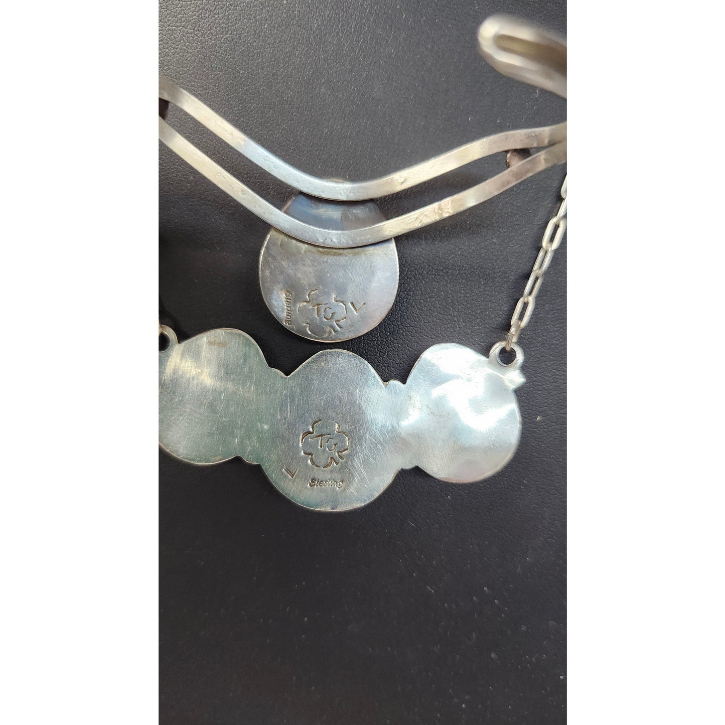Vintage Teddy Goodluck 925 Sterling Silver Hematite Necklace & Cuff Bracelet Set