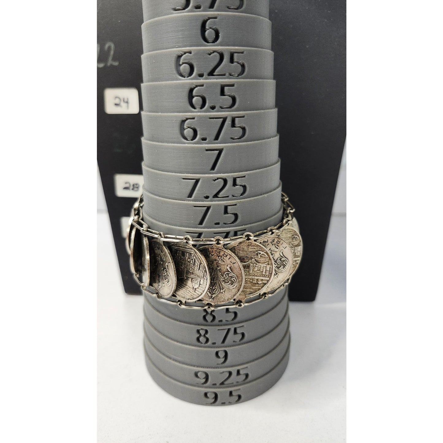 Vintage Italian Souvenir Coin Bracelet Florence Firenze Silver Tone 8"