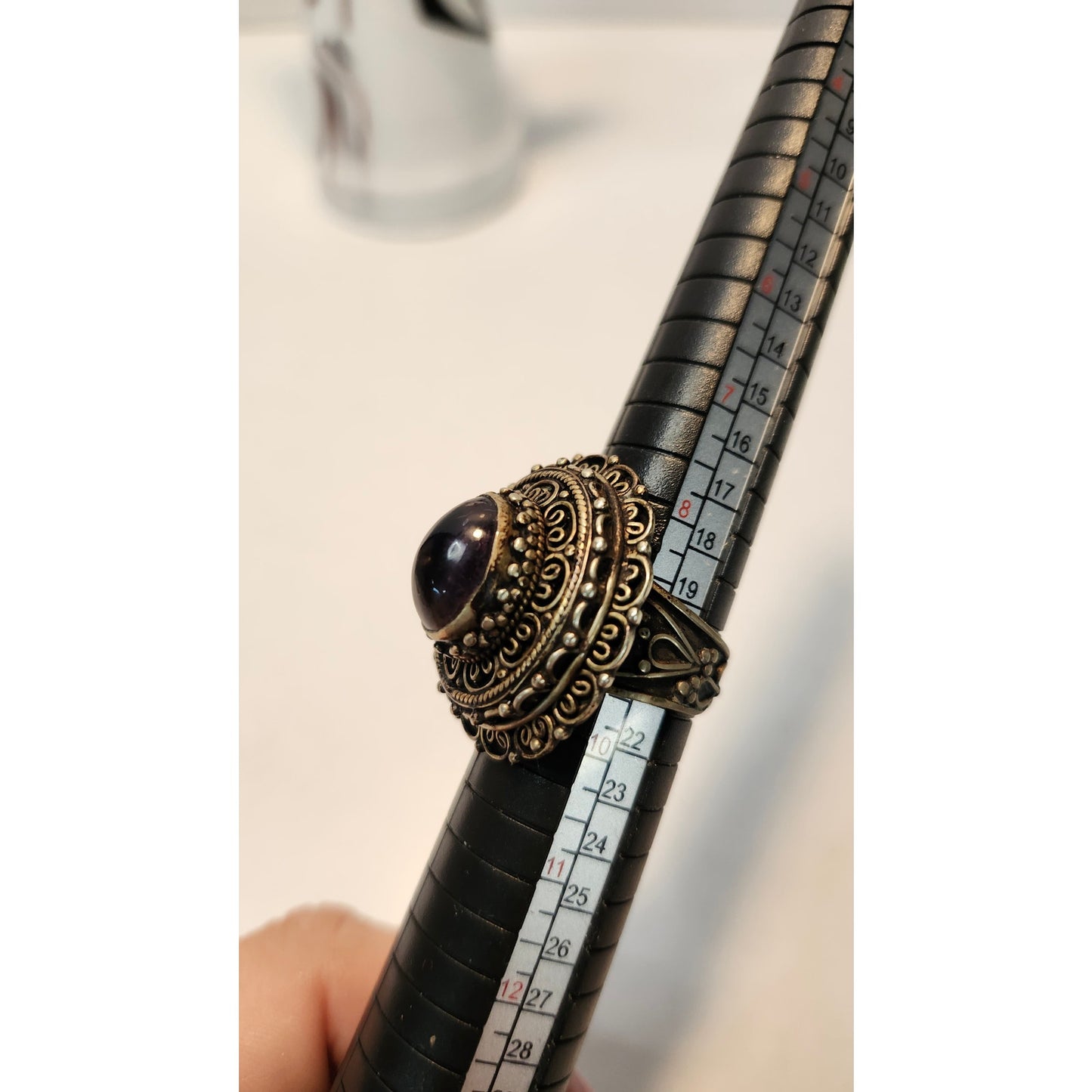 Antique Filigree Cocktail Ring Purple Oval Stone Statement Gold Tone Size 9