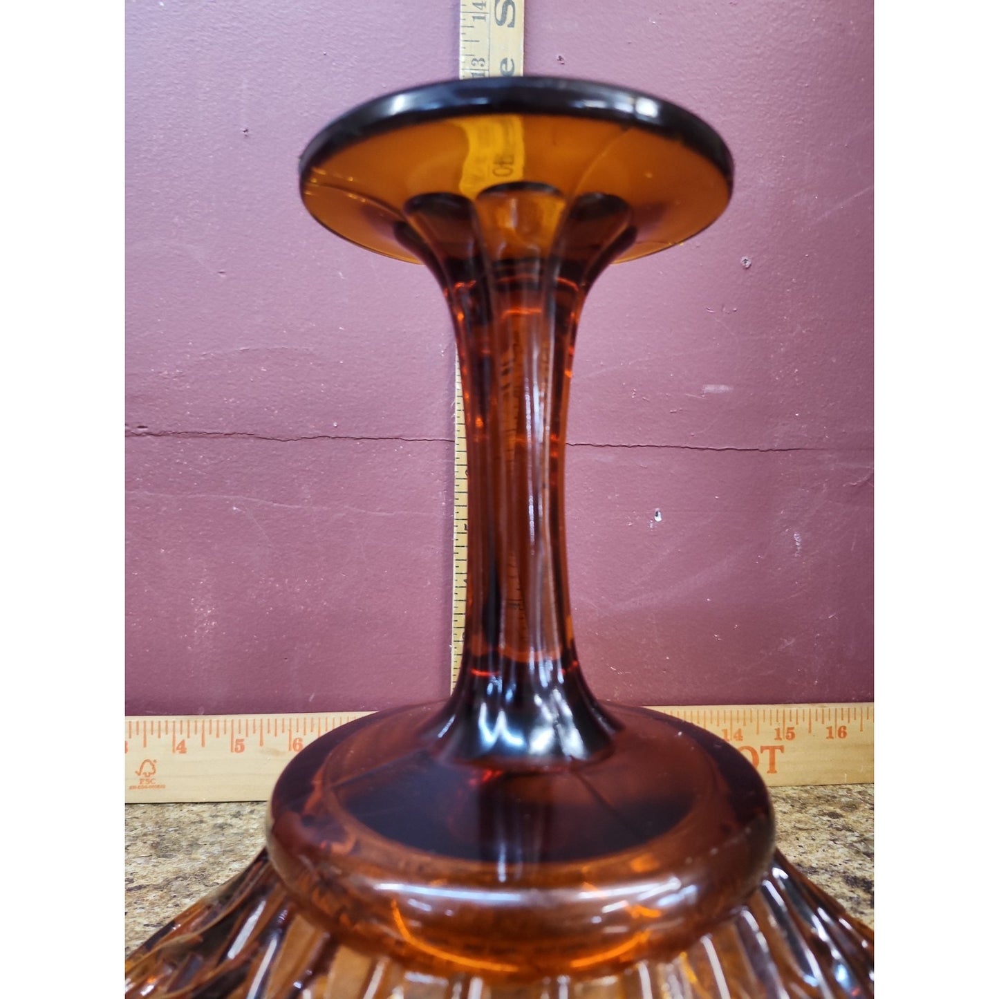 Vintage Amber Glass Basket Weave Pedestal Compote Or Candy Dish
