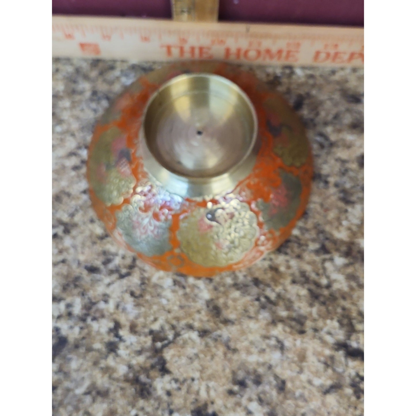 Vintage Brass Hand Painted Enameled Peacock Bowl Classic Boho Chic Approx 5”