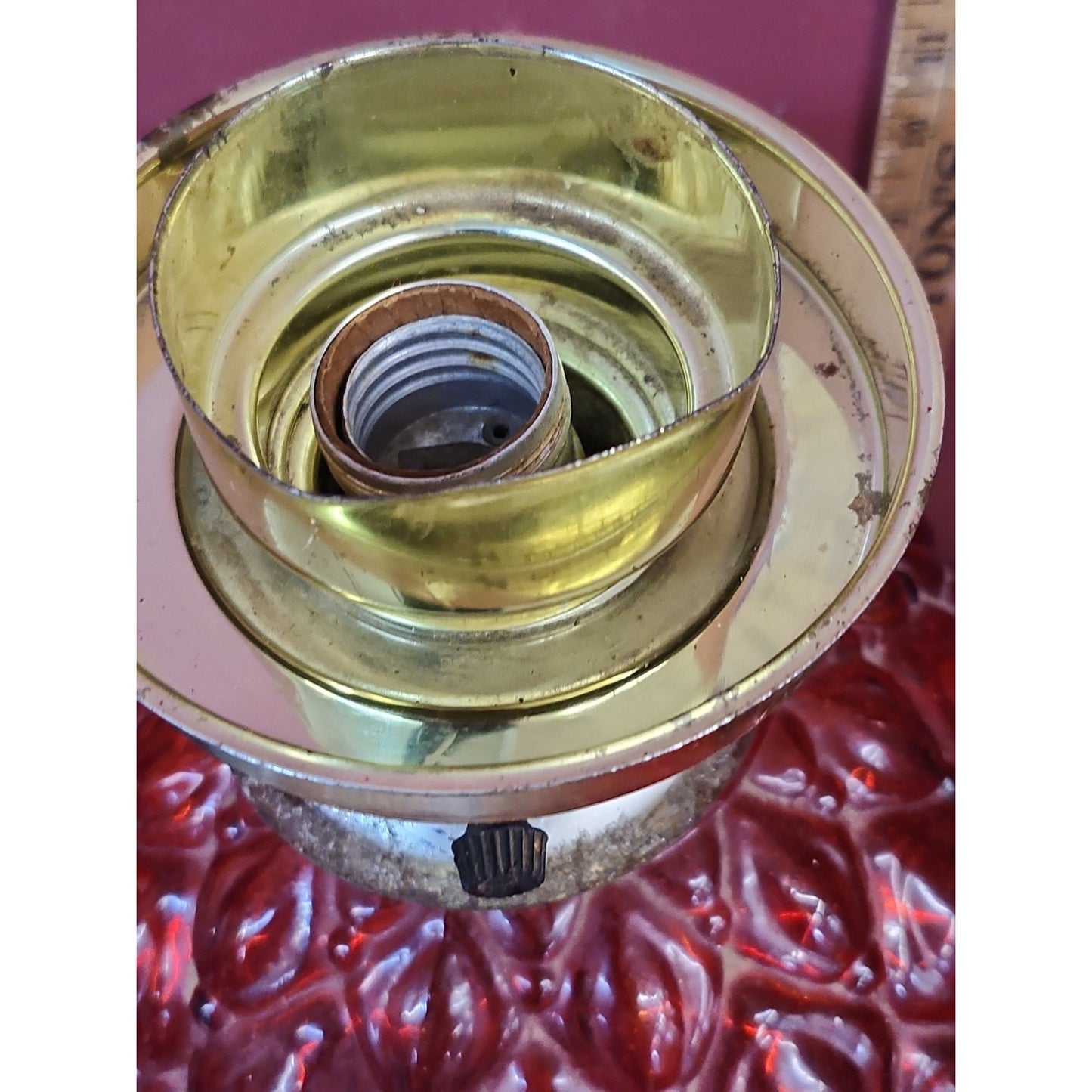 Vintage 1970 EF EF Industries Ruby Red Hurricane Parlor Lamp No 338 22" Tall