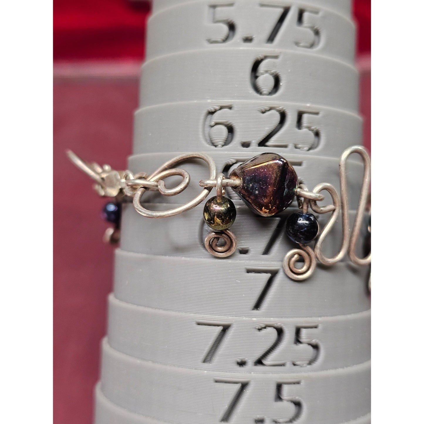 Sterling Silver Artisan Wire Wrapped Bracelet Purple & Peacock Bead Design