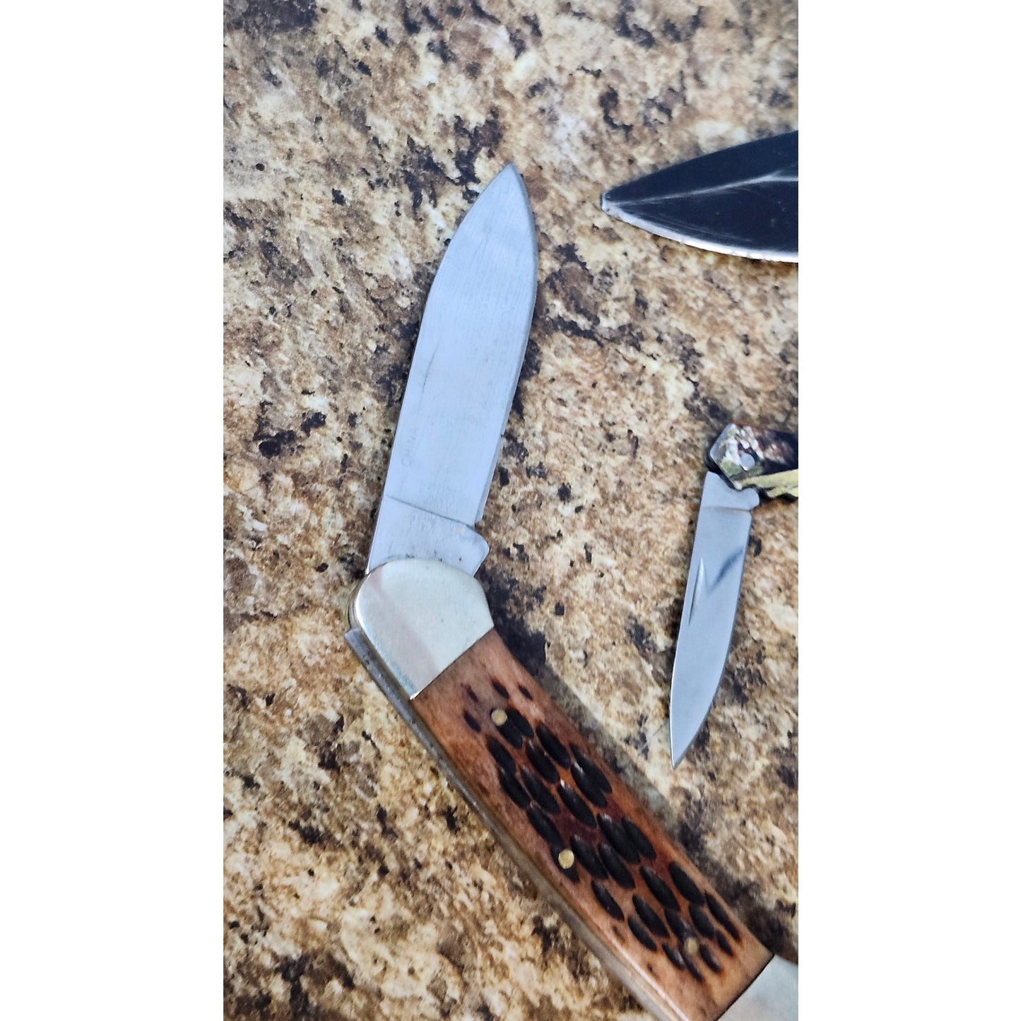Rough Rider 3 Blade Folding Pocket Knife Brown Bone Handle Stainless Steel Lot