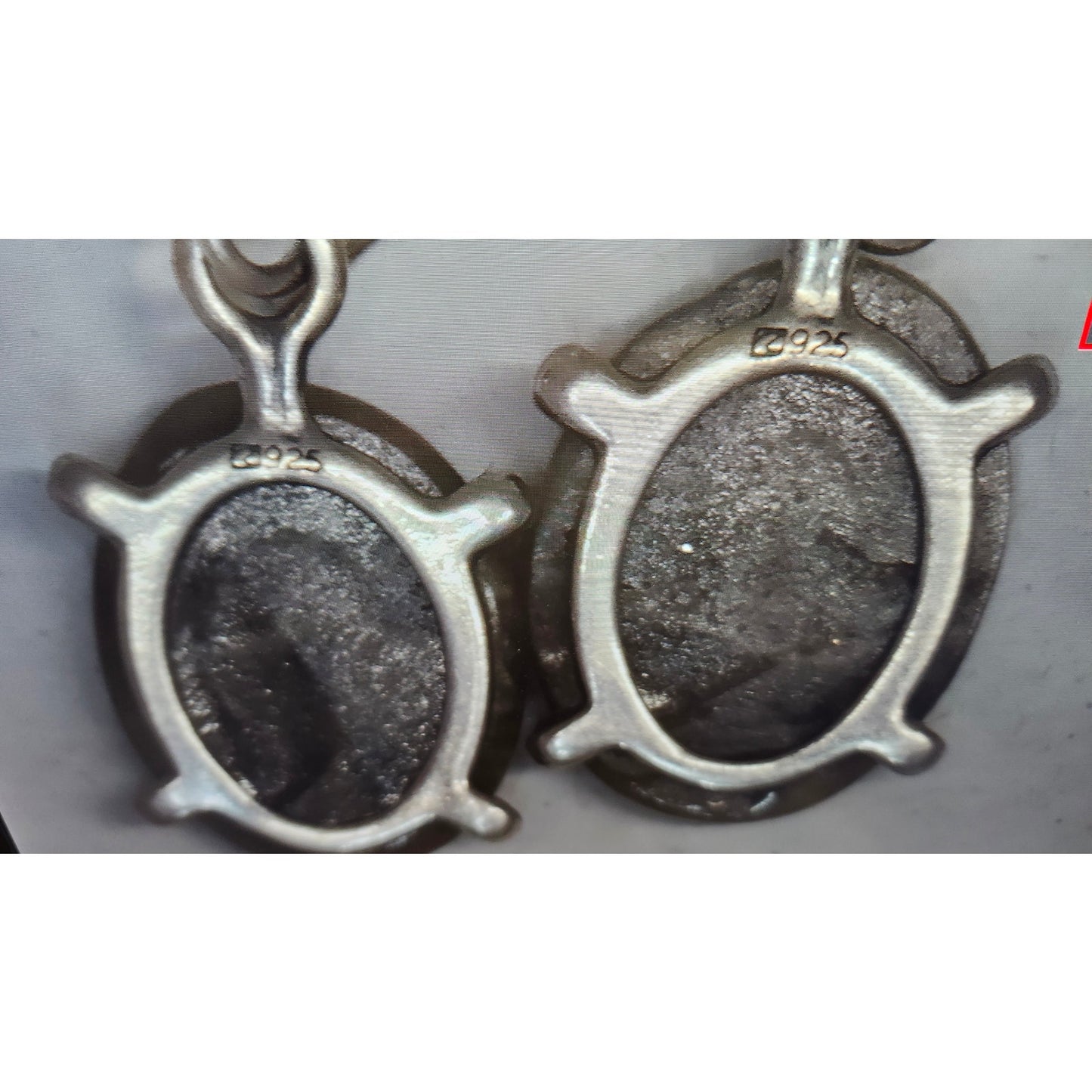 VTG 925 Sterling Silver Petoskey Stone Dangle Earrings Brown Fossilized Coral
