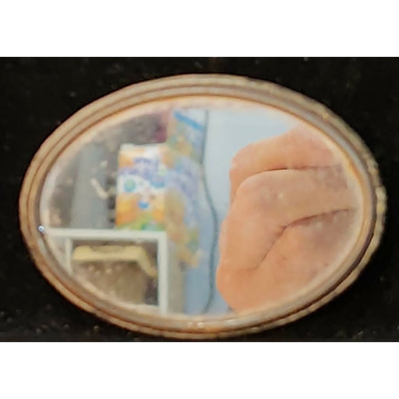 Vintage Antique Celluloid Compact Oval Pocket Mirror Black White Baby Photo