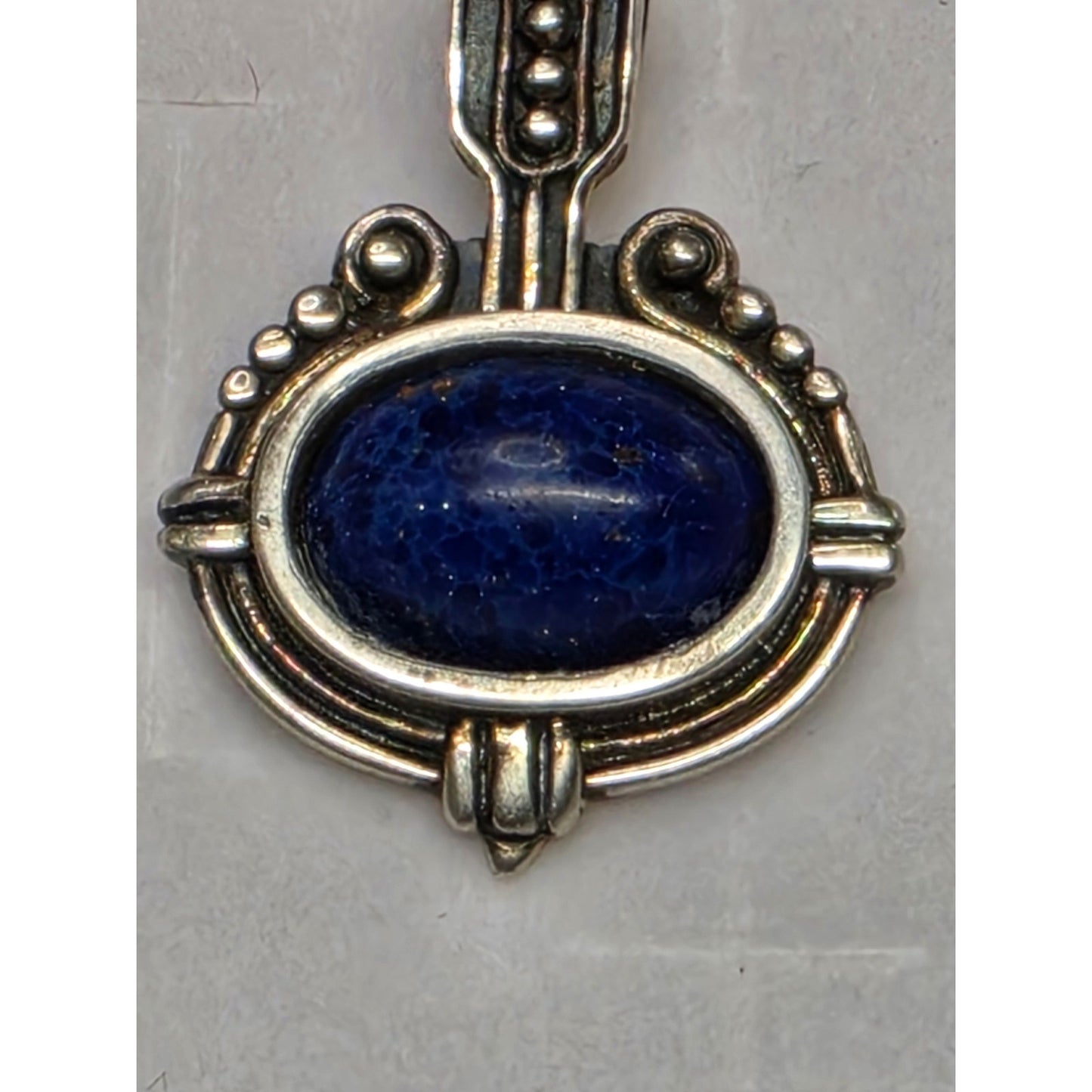 Vintage Sterling Silver Blue Cabochon Pendant Oval Statement Charm