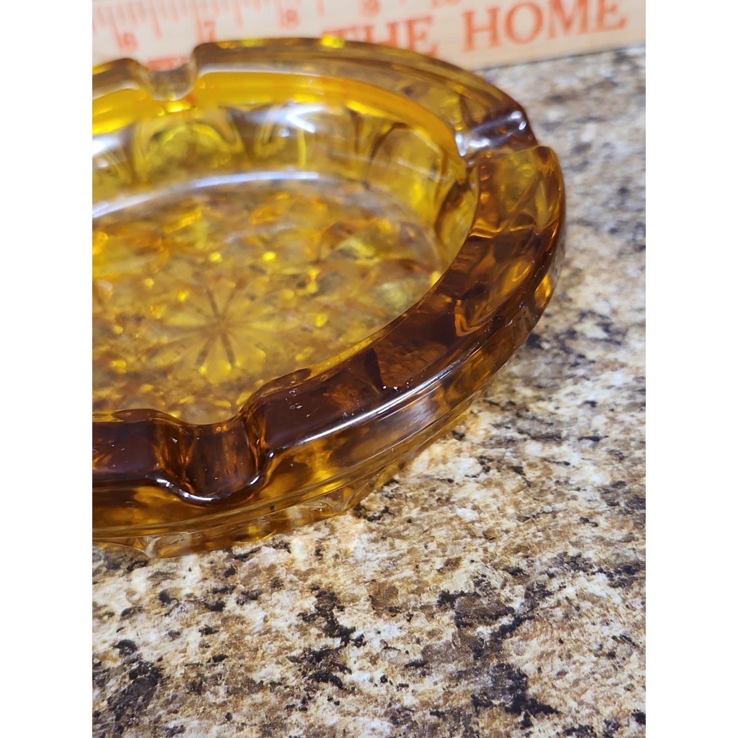 VINTAGE Amber Glass Ashtray Anchor Hocking Fairfield Starburst 6-1/4” Heavy