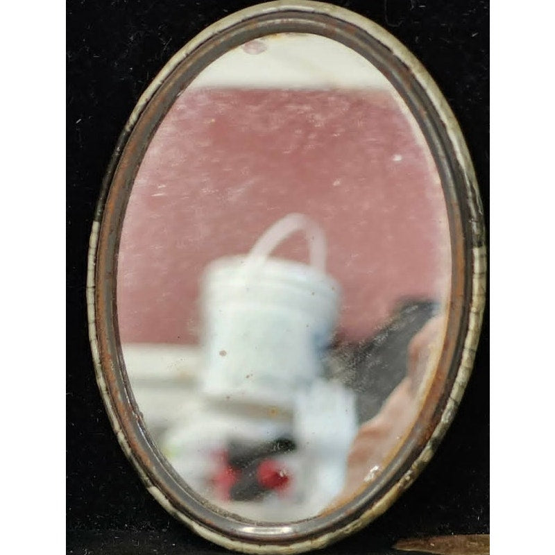 VTG 60s Compact Pocket Mirror Celluloid Black White Family Photo Oval Novelty