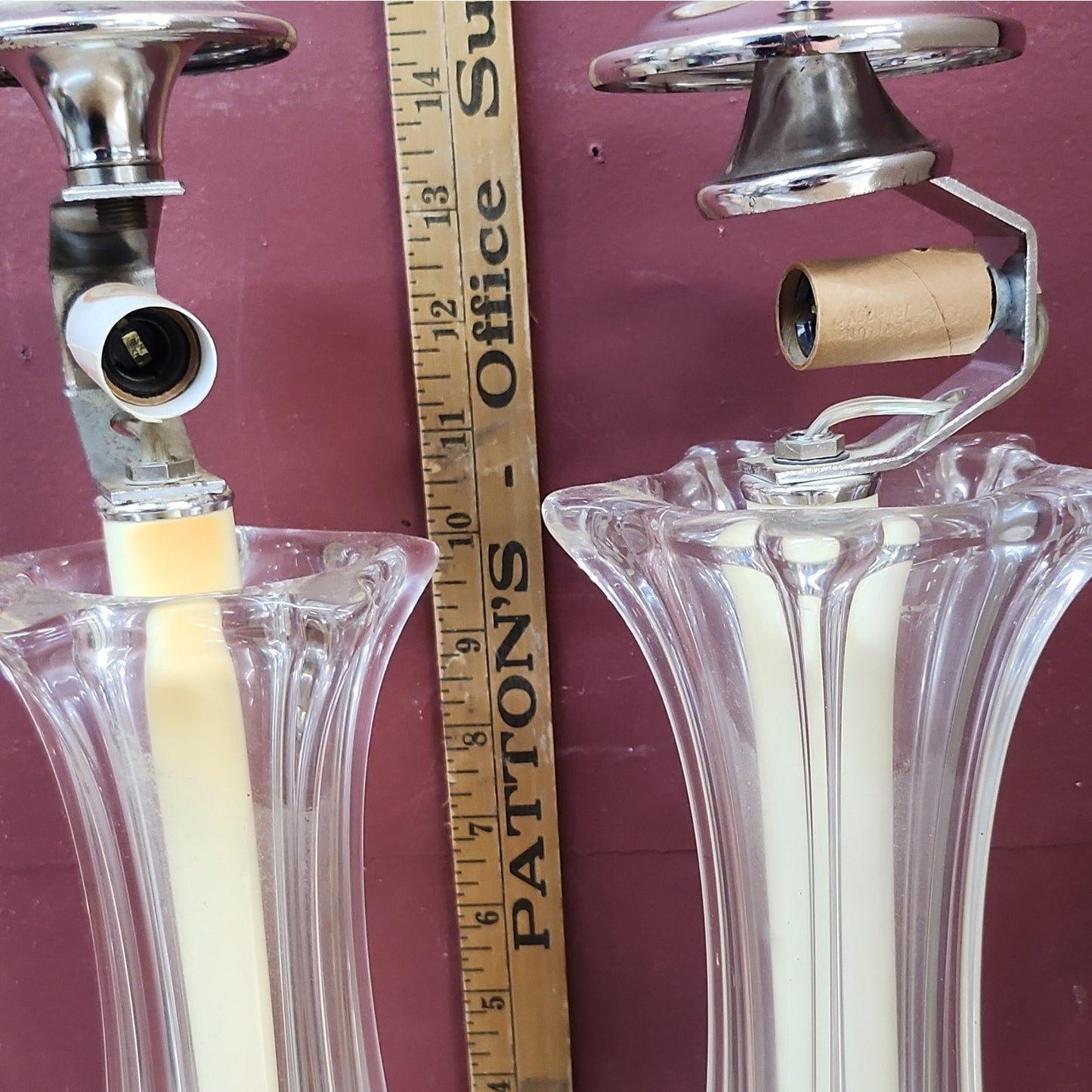 Crystal Clear Lead Crystal Table Lamps with Chrome Finials, Poland, PAIR