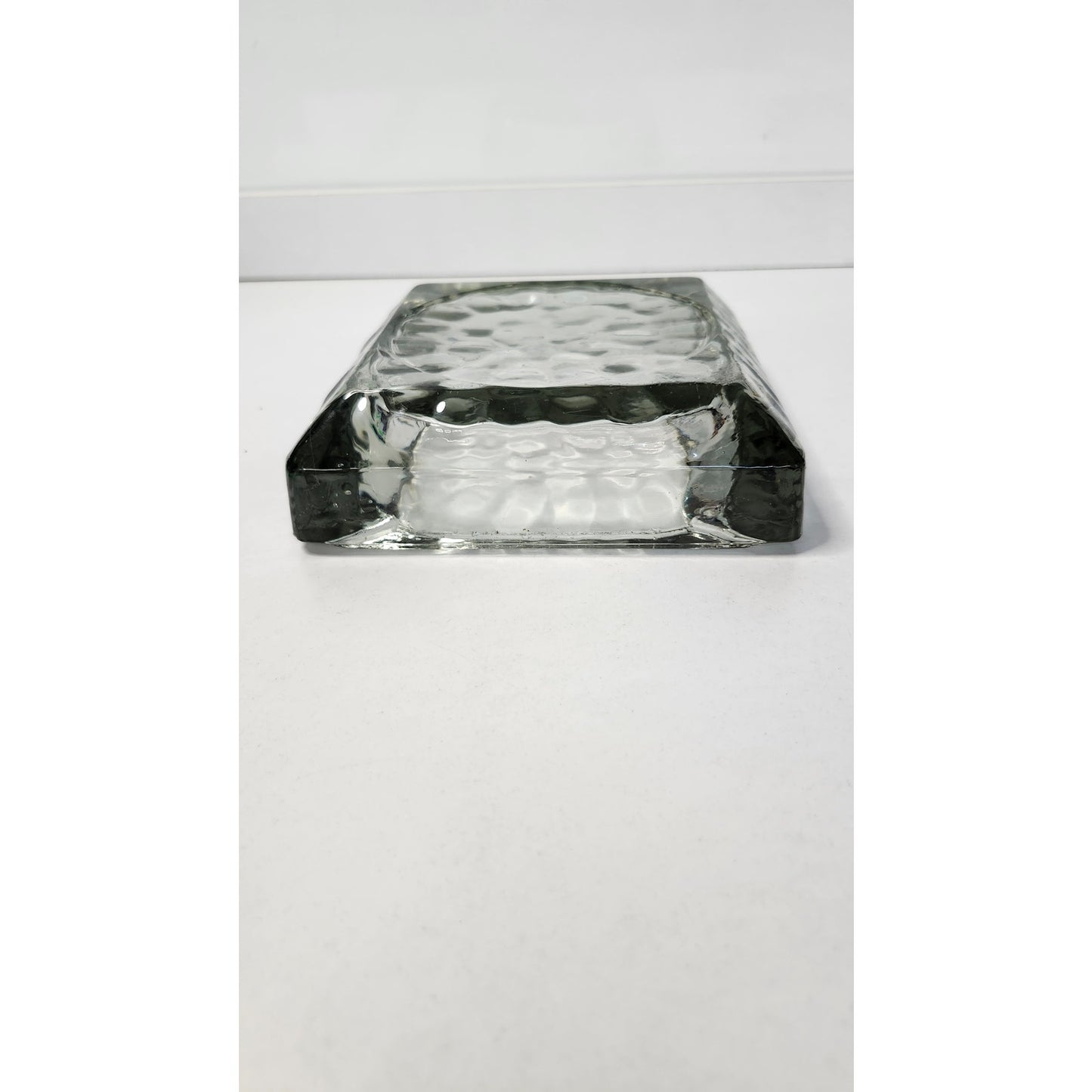 VTG Square Glass Ashtray Clear Textured Ribbed Bubble Base Tobacciana 6 inch