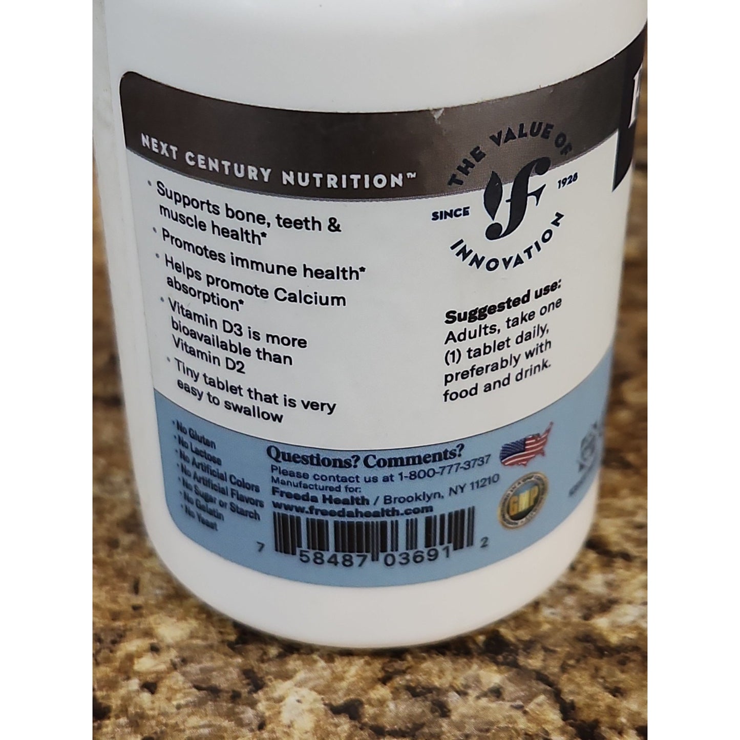 FREEDA Vitamin D3-3000 IU - Pure High Potency Kosher Supplement 100 Tablets