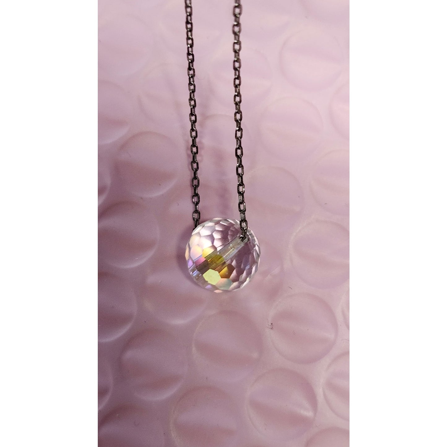 925 Sterling Silver Cable Chain Faceted Crystal Ball Pendant Necklace 18"