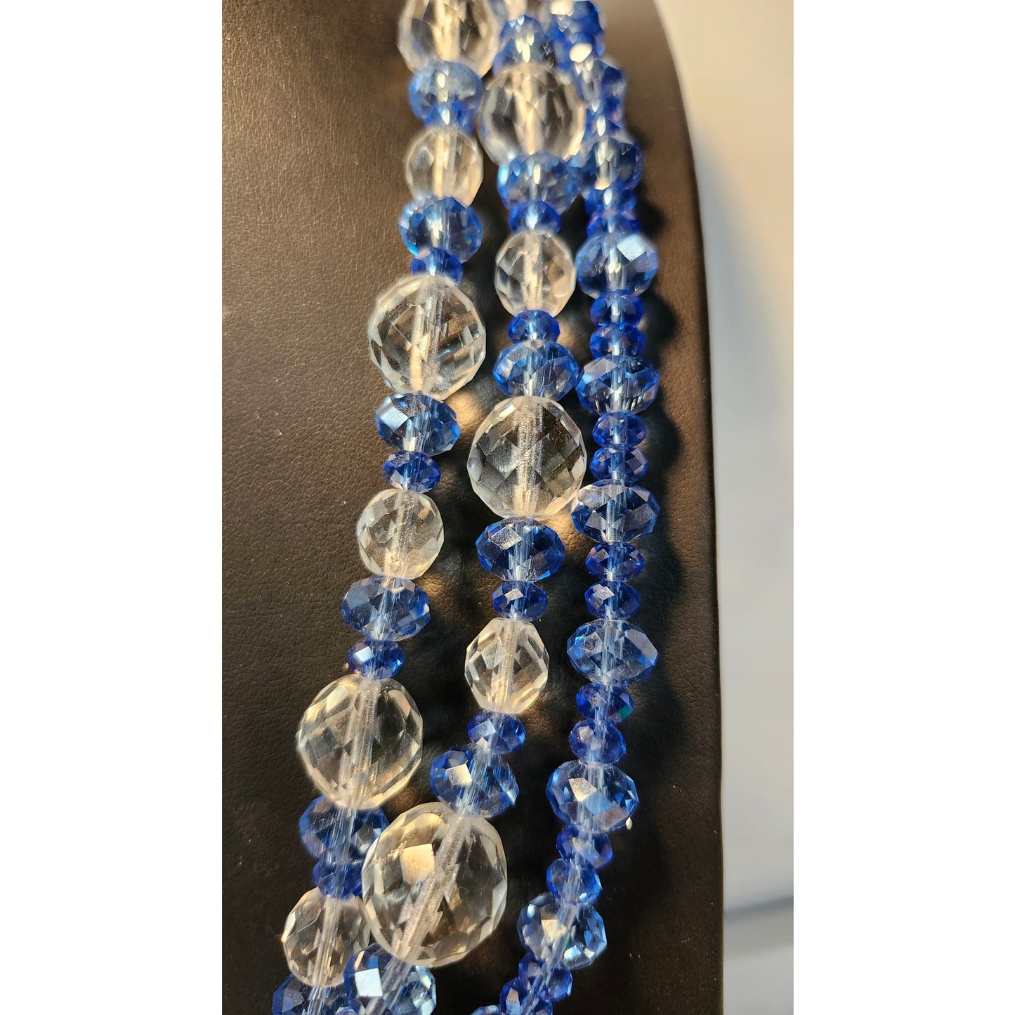 Vintage Darien Multi Strand Faceted Bead Necklace Blue Clear Lead Crystal 21"