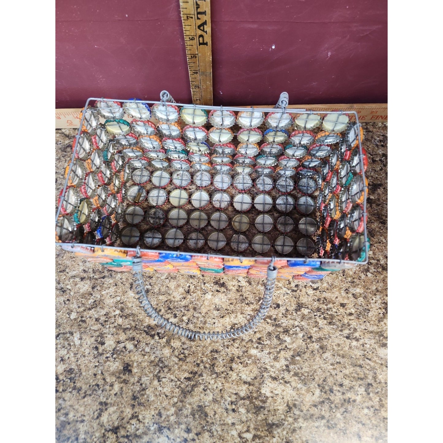 Beautiful Coca Cola Soda POP Bottle Cap Basket with Handle Folk Art Purse Tote