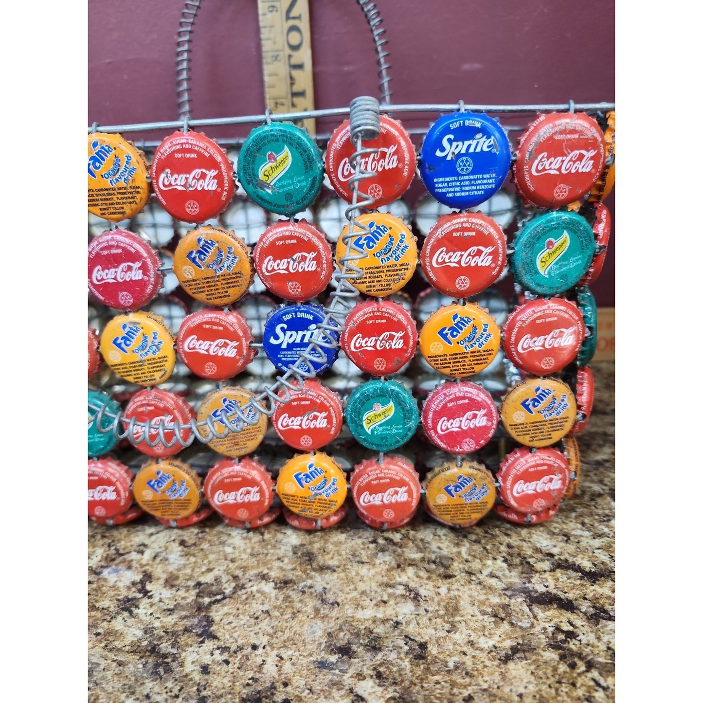 Beautiful Coca Cola Soda POP Bottle Cap Basket with Handle Folk Art Purse Tote