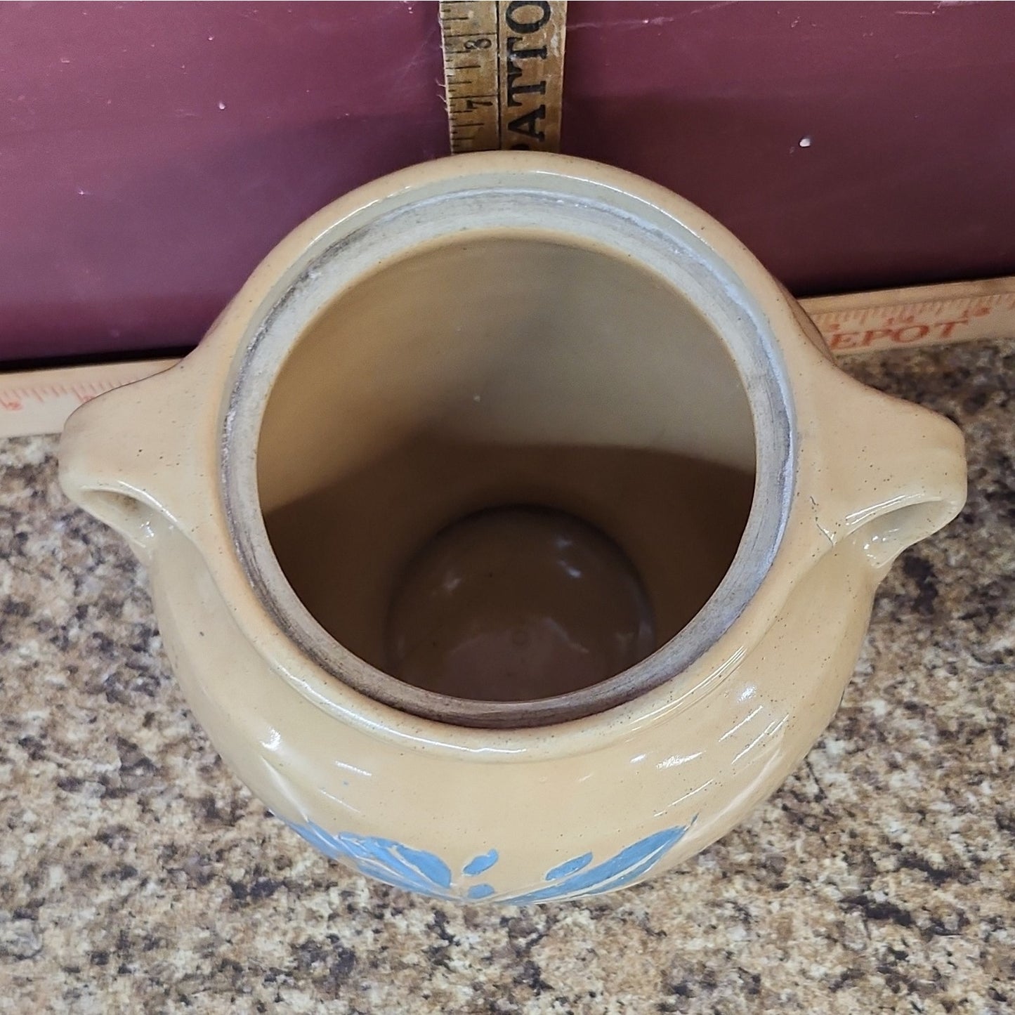 USA Ceramic Art Pottery Cache Pot w/ Floral Pattern & Handles, Glossy, 8.5 In