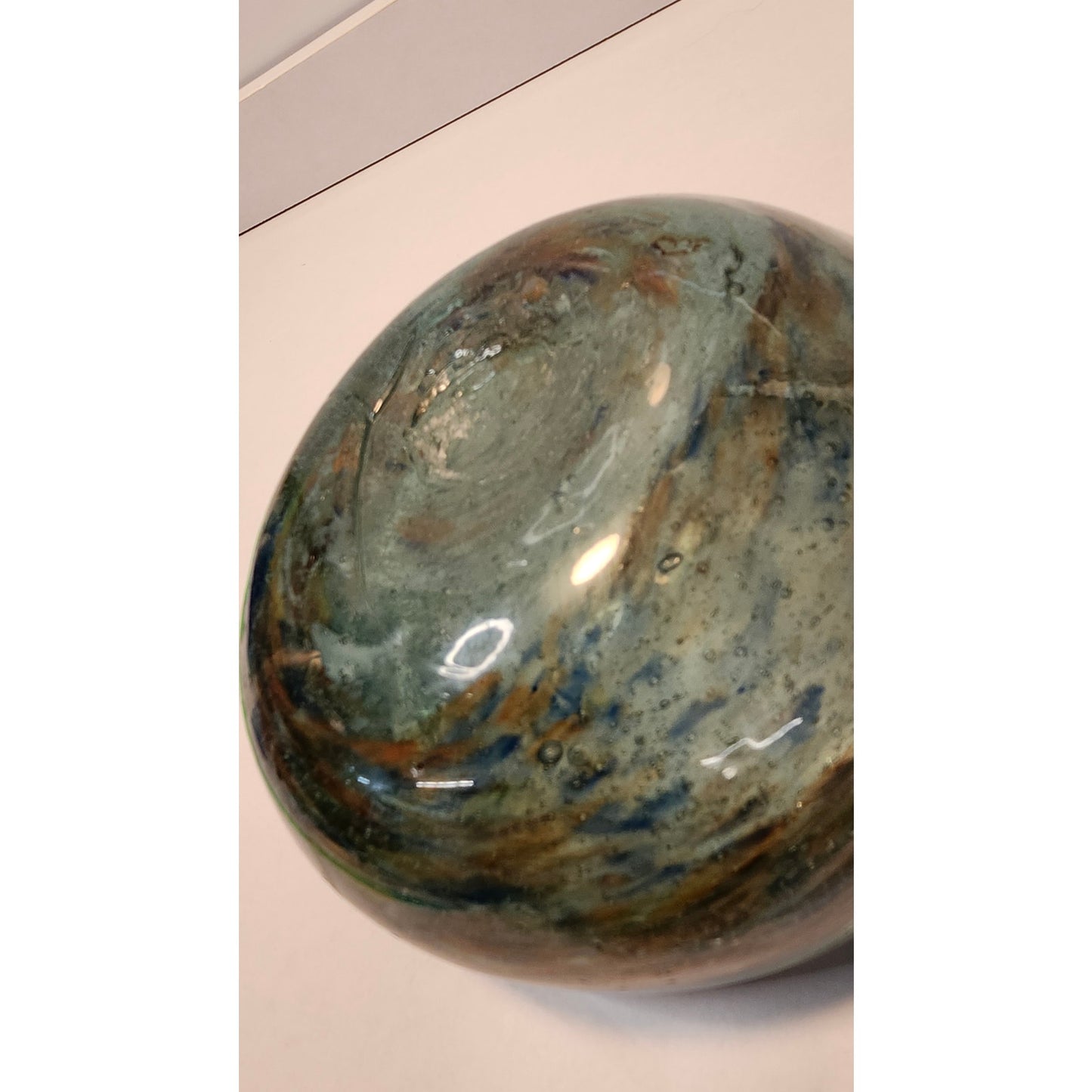 VTG Murano Style Hand Blown Art Glass Ashtray Heavy Blue Green Swirl MCM Dish 5”