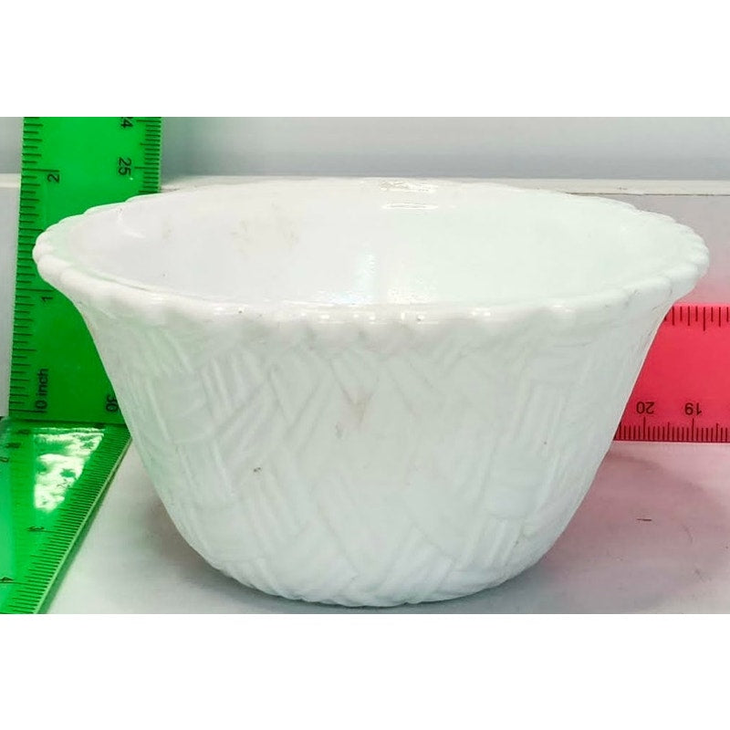 Vintage Milk Glass Cruet Dimple Bottle & Weavetex Basketweave Bowl Set White