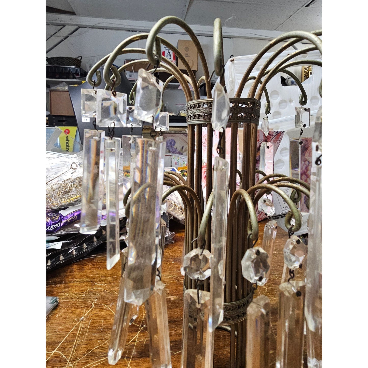 Vintage Hollywood Regency Waterfall Prism Lamp Tops Brass Deco Tamble Lamp