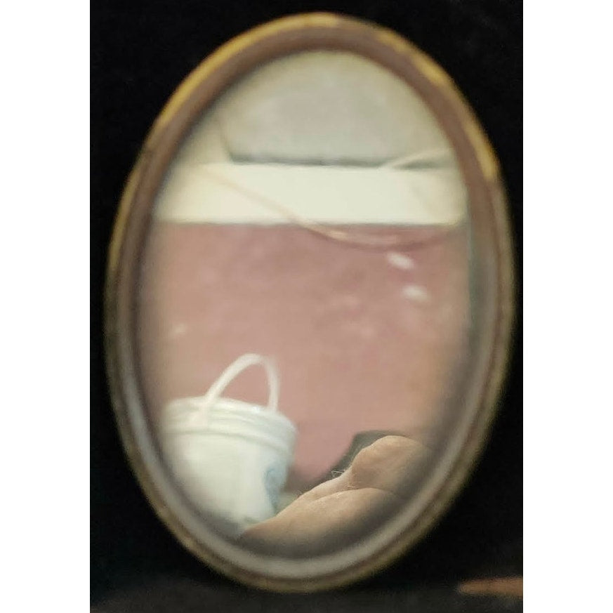 Vintage Celluloid Real Photo Pocket Mirror Sepia Child Toddler Oval Collectible