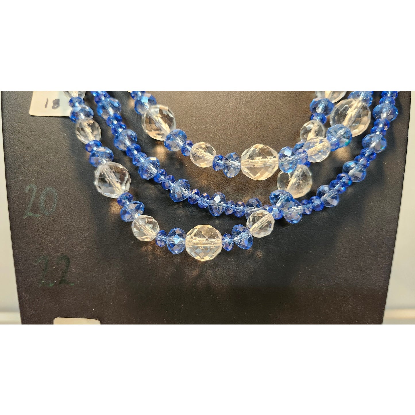Vintage Darien Multi Strand Faceted Bead Necklace Blue Clear Lead Crystal 21"