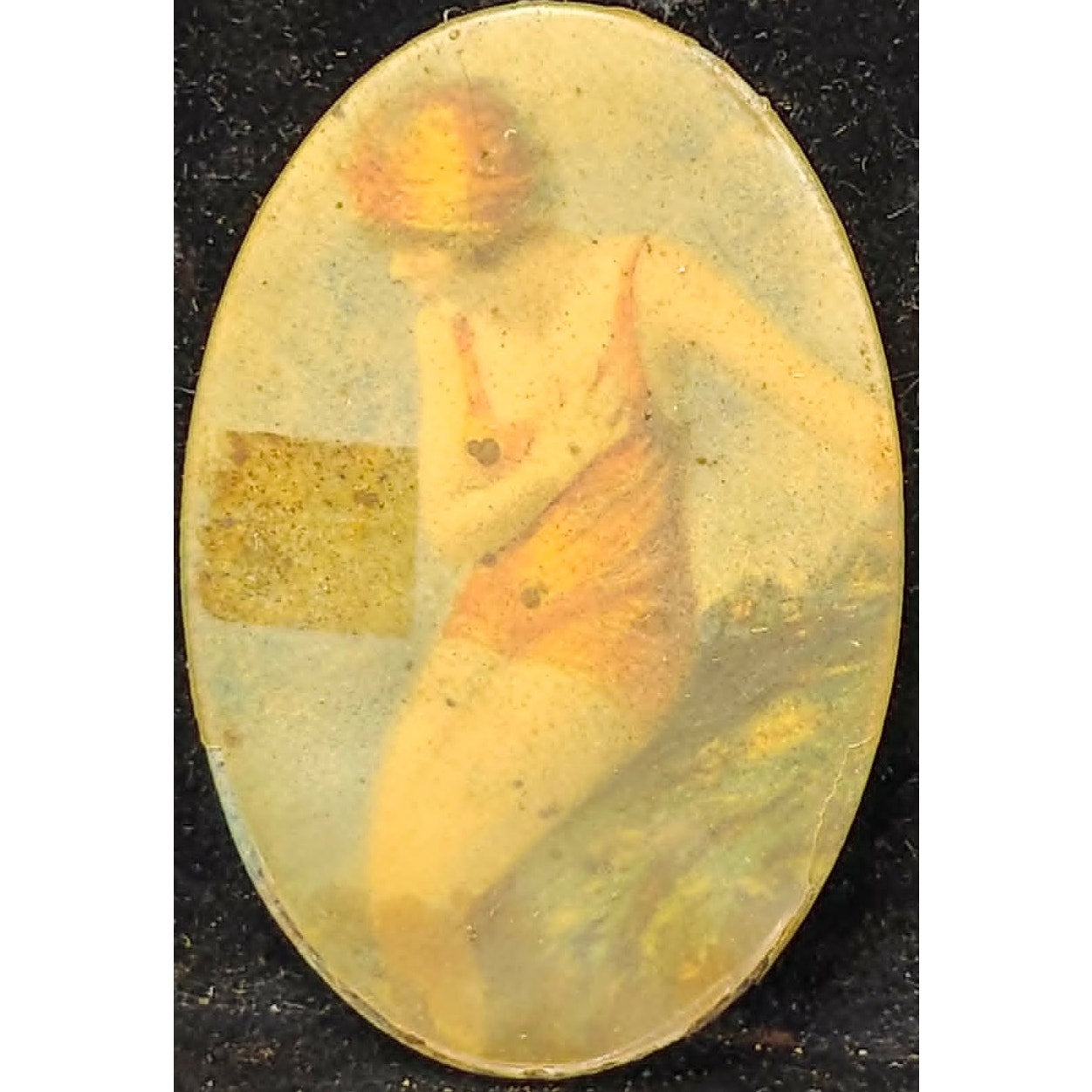 Vintage Celluloid Oval Compact Pocket Mirror Girl Art Deco Retro Collectible