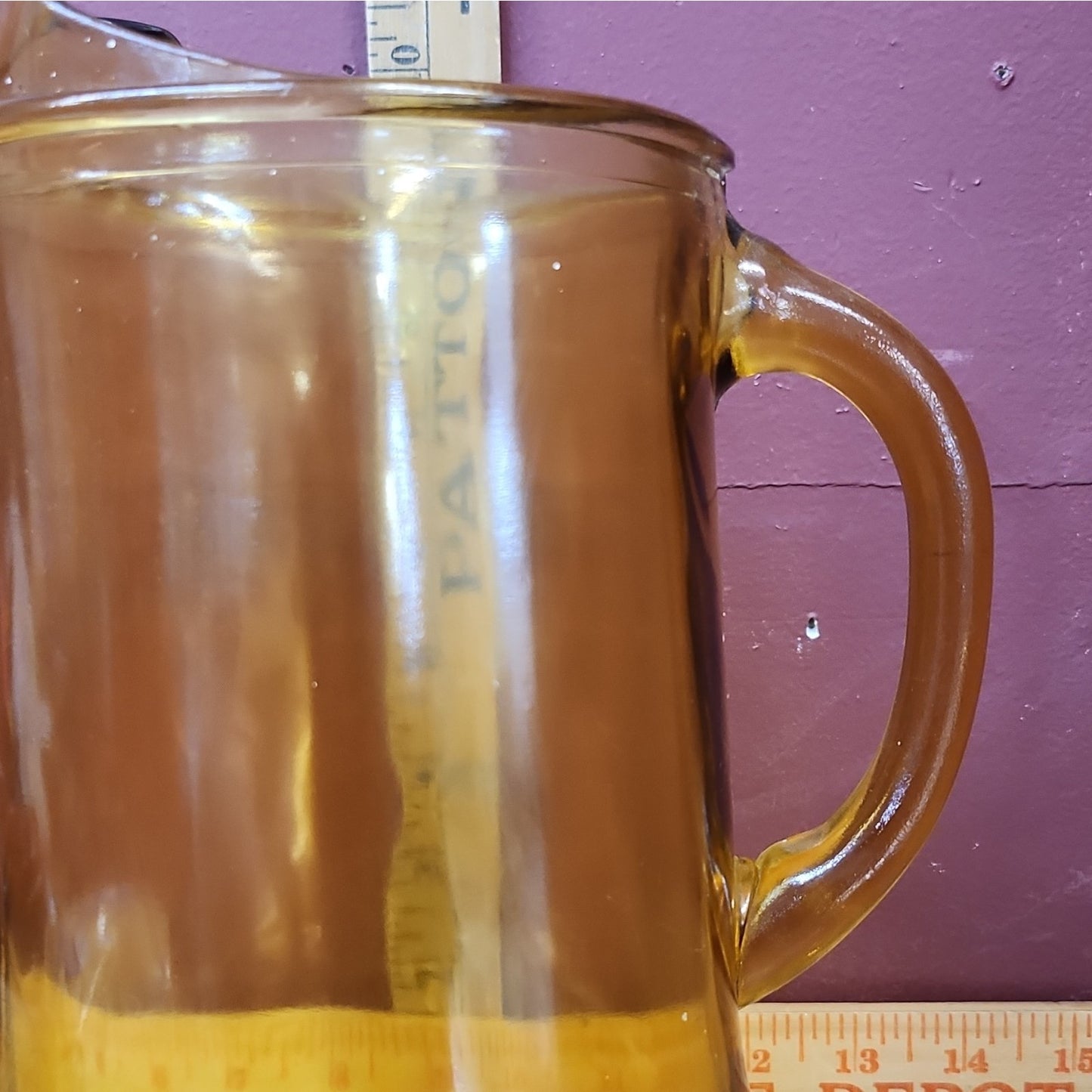 Vintage Retro Amber Glass Pitcher 1 qt w/ Handle Pour Spout Glossy Solid