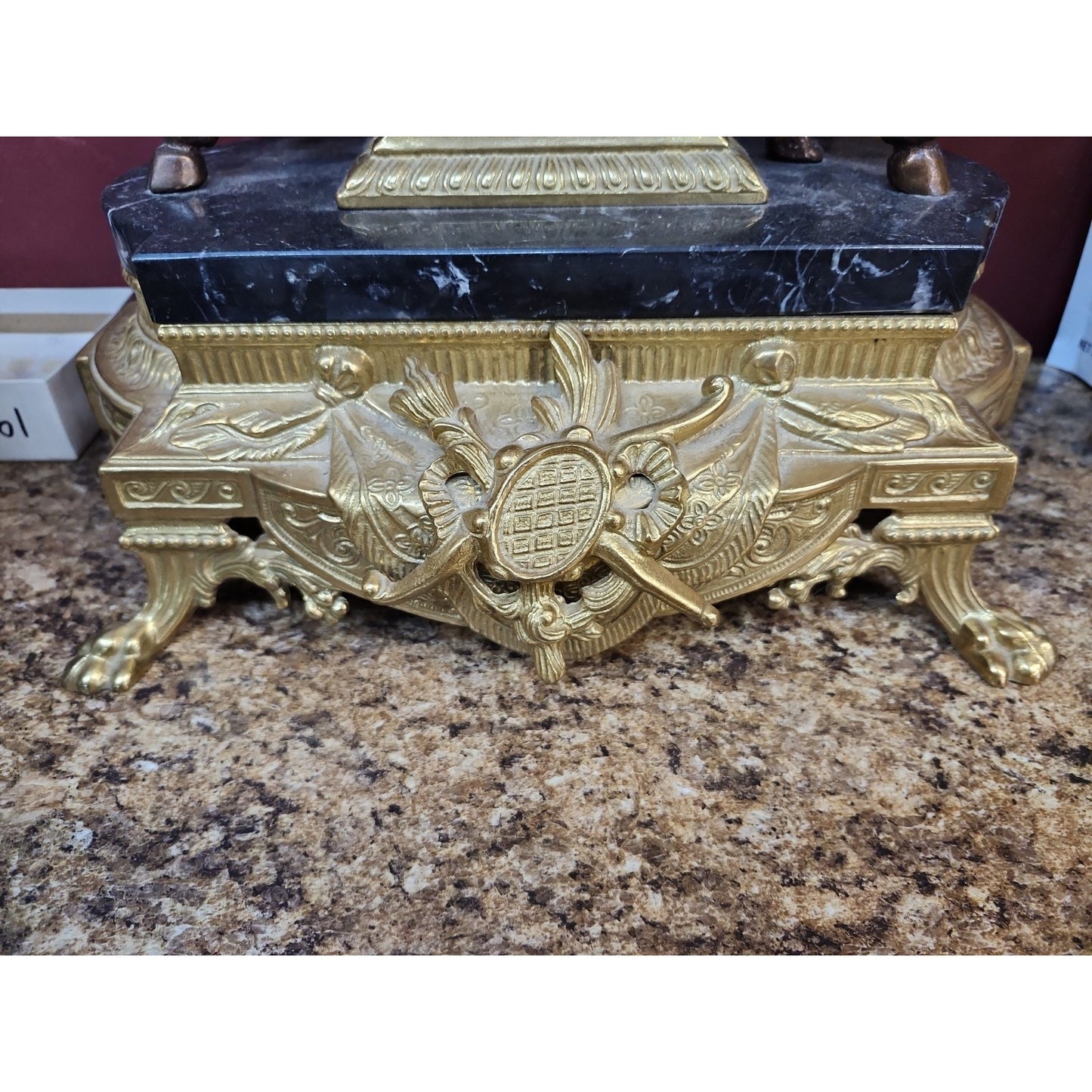 Large Imperial Lancini Italian Made Gilded Bronze & Marble Mantle Clock Satyrs