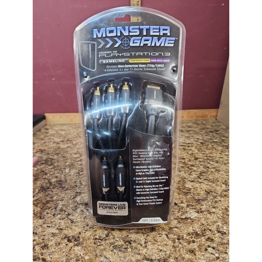 Monster Game Component Video/Fiber Optic High Def Cable PlayStation PS2/PS3 New