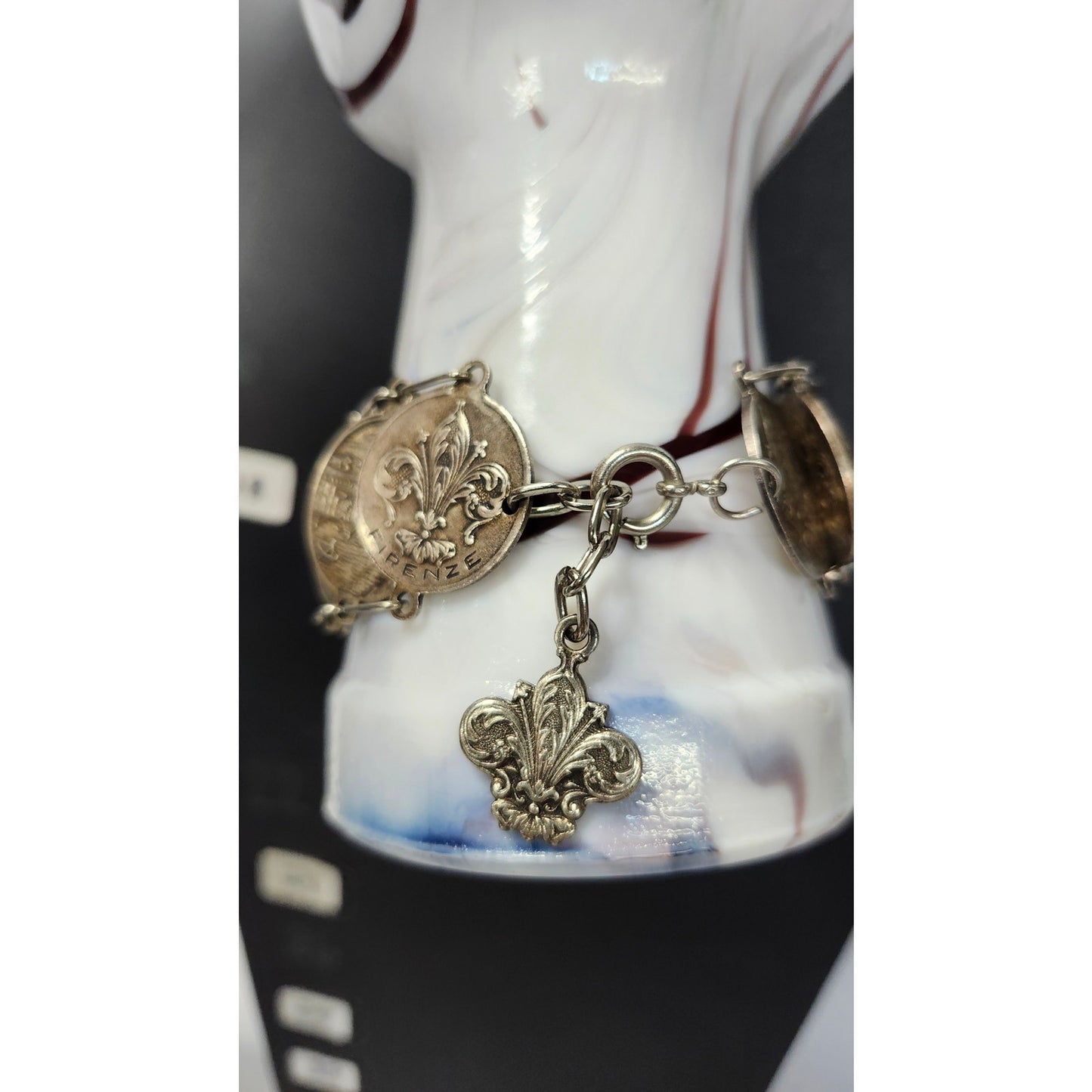 Vintage Italian Souvenir Coin Bracelet Florence Firenze Silver Tone 8"