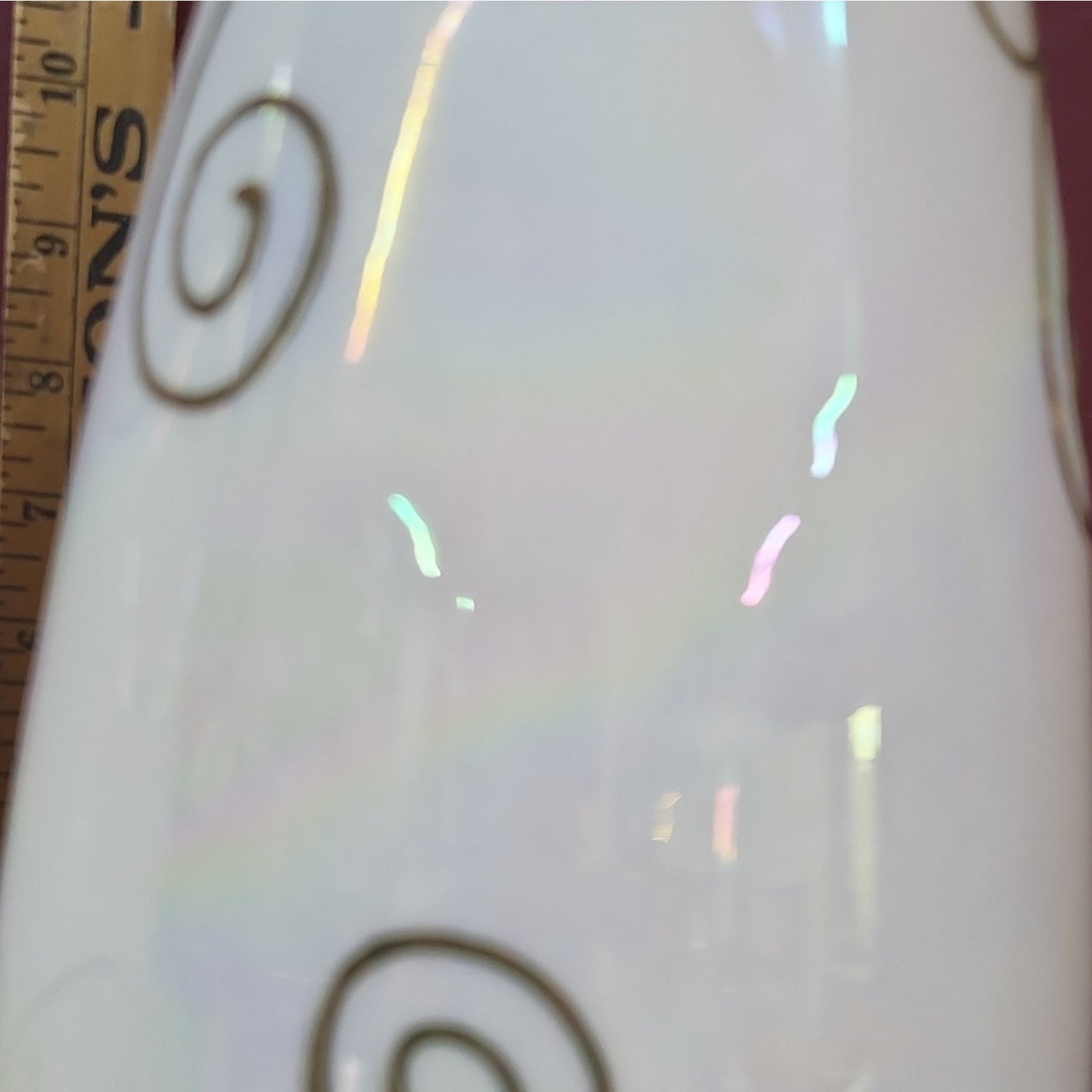 Set of 2 Iridescent White & Gold Glass Cone Lamp Shades Wall Sconce Opaline