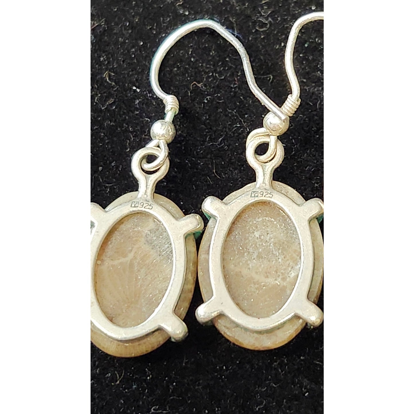VTG 925 Sterling Silver Petoskey Stone Dangle Earrings Brown Fossilized Coral