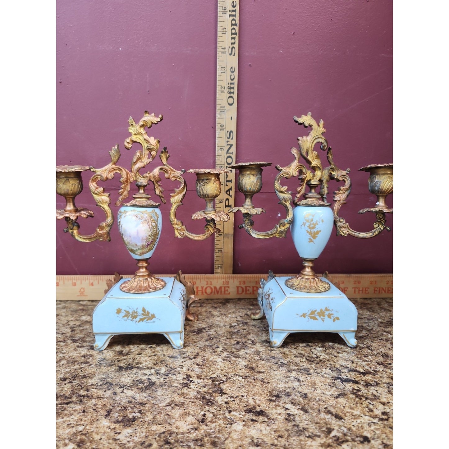 Pair of Antique French Sevres Gold Gilded Bronze and Hand Painted Porcelain...