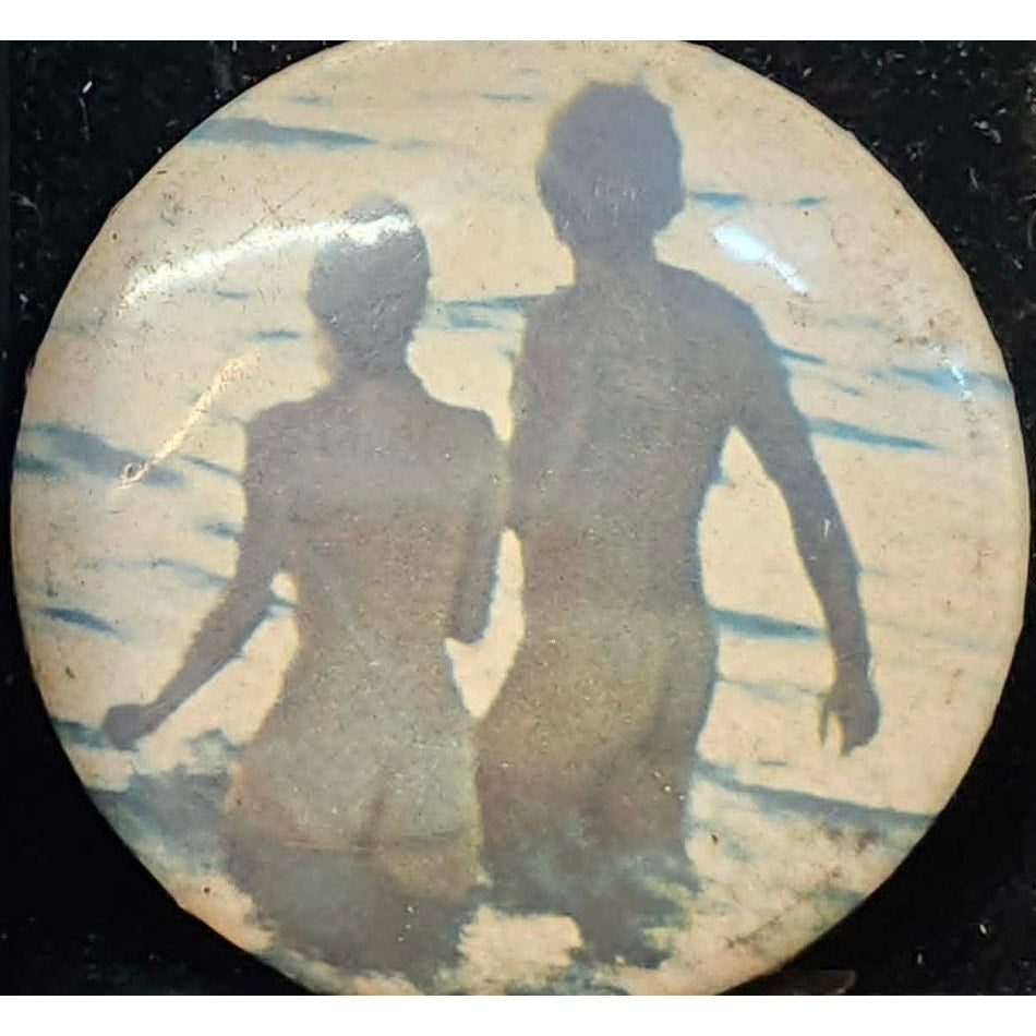 Vintage 80s Compact Pocket Mirror 2 Inches Celluloid Beach Couple Retro