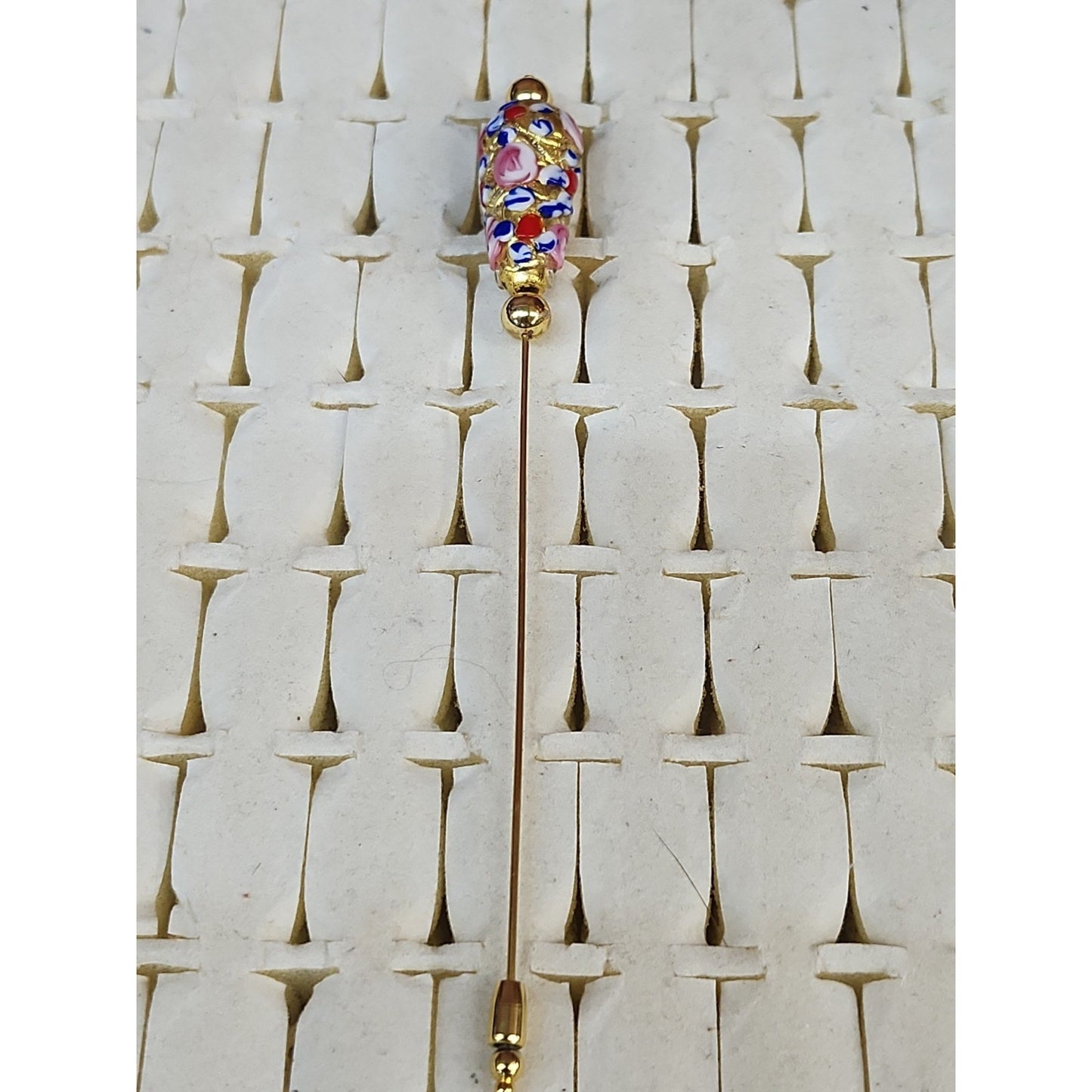 Vintage Handblown Venetian Glass Hat Stick Pin Gold Raised Floral Flowers
