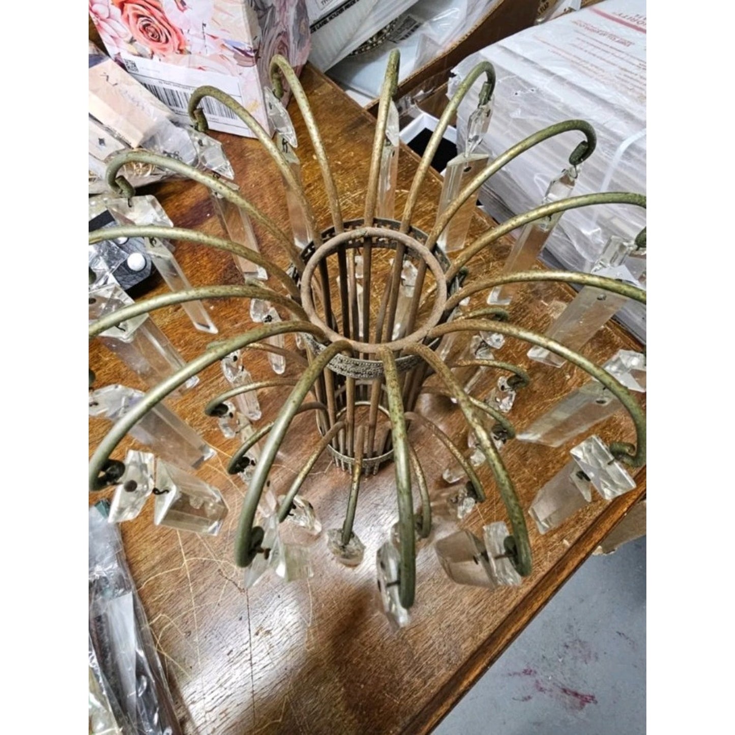 Hollywood Regency Waterfall Crystal Prism Chandelier Ceiling Light Fixture PAIR