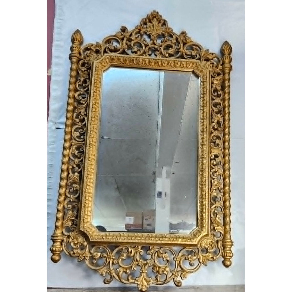 Vintage Homco 1971 Wall Mirror Gold Ornate Rococo Scroll Syroco USA 2041 32.5x17