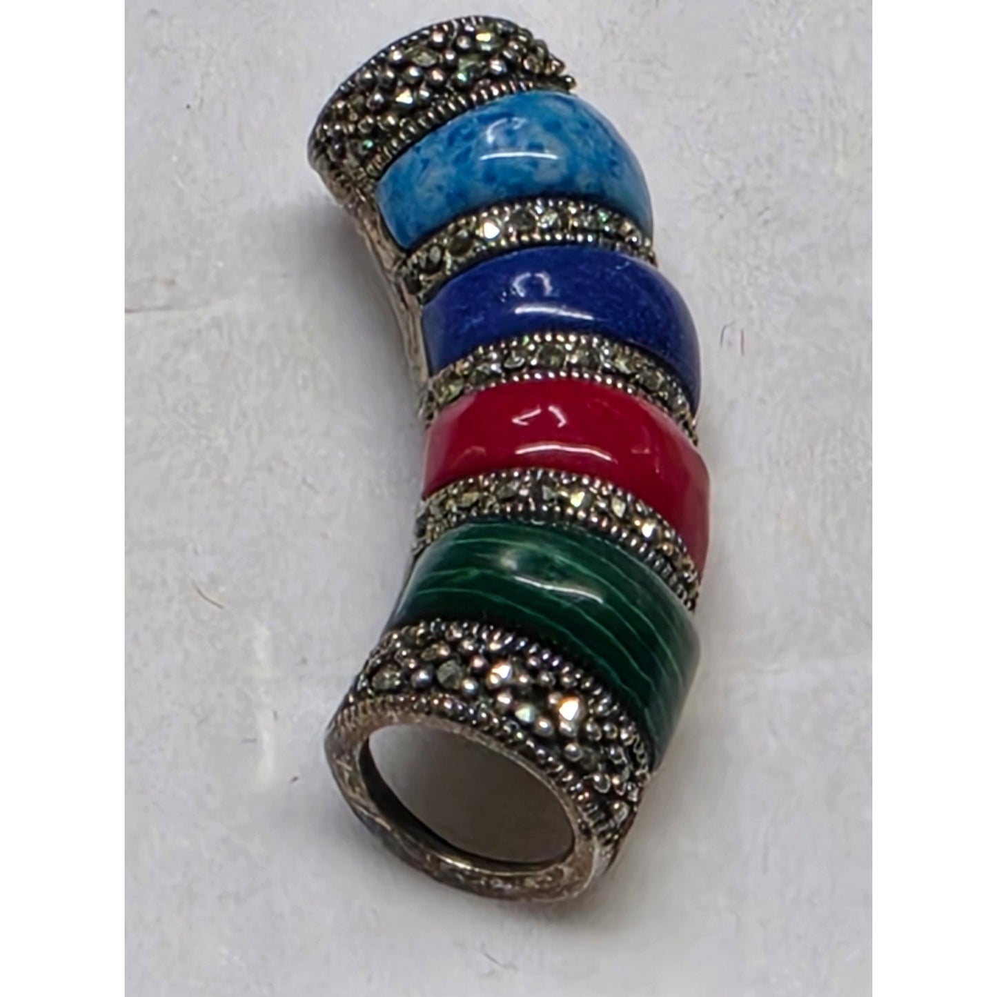 Vintage 925 Sterling Silver Multi-Stone Curved Slider Pendant Southwestern