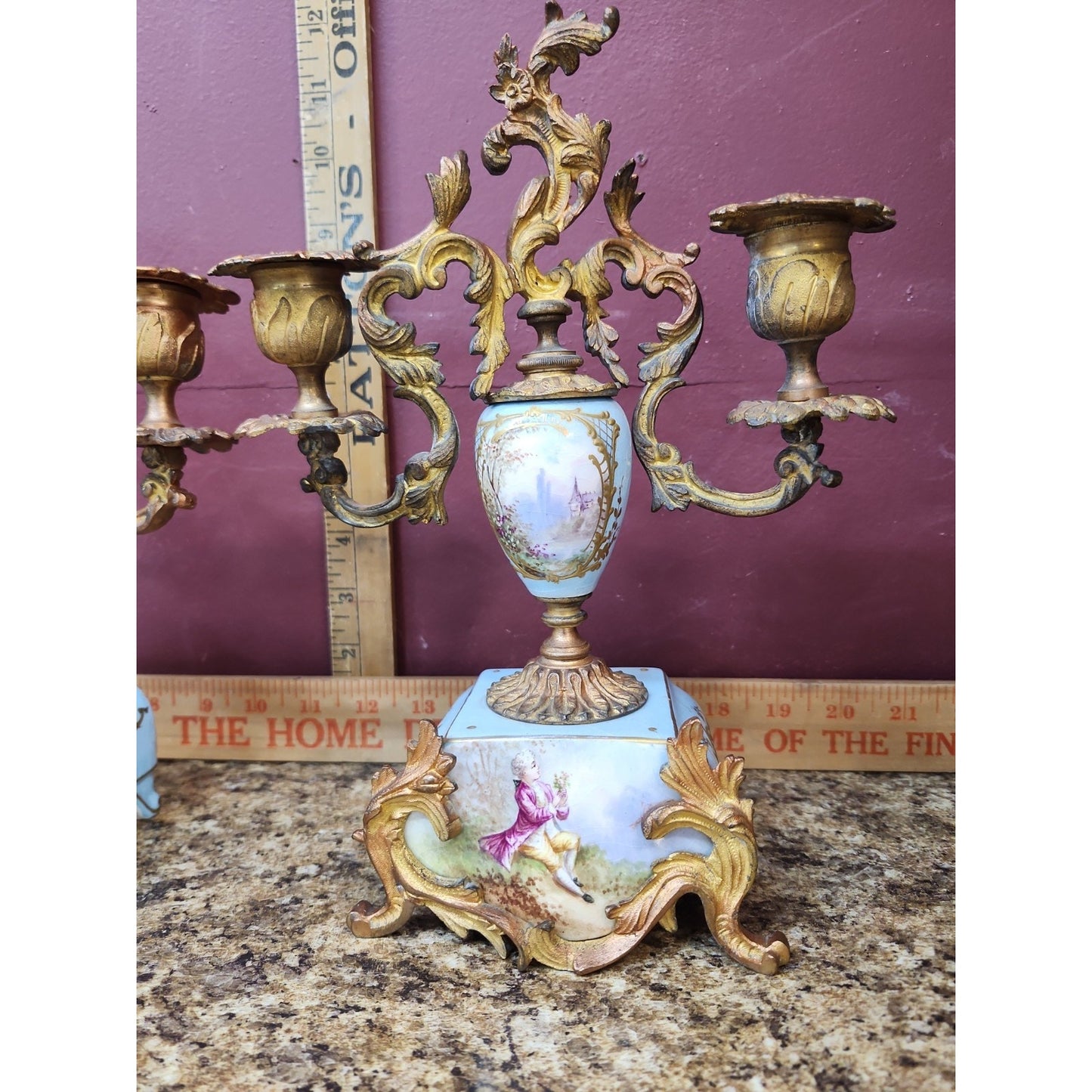 Pair of Antique French Sevres Gold Gilded Bronze and Hand Painted Porcelain...