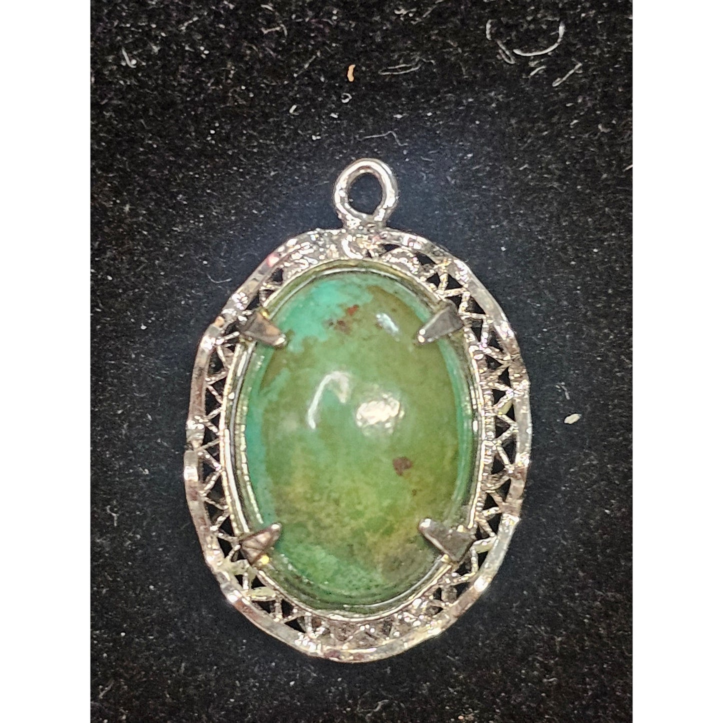 Vintage Sterling Silver Green Cabochon Oval Pendant