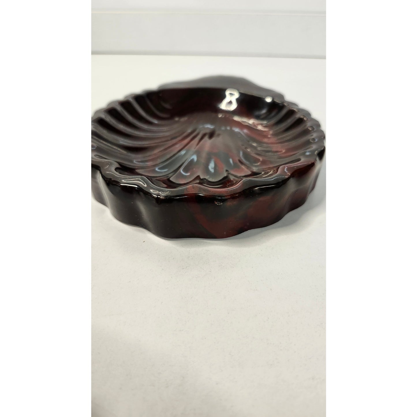 Vintage Clamshell Bowl Ceramic Trinket Dish Vide-Poche Red Black Jewelry Holder